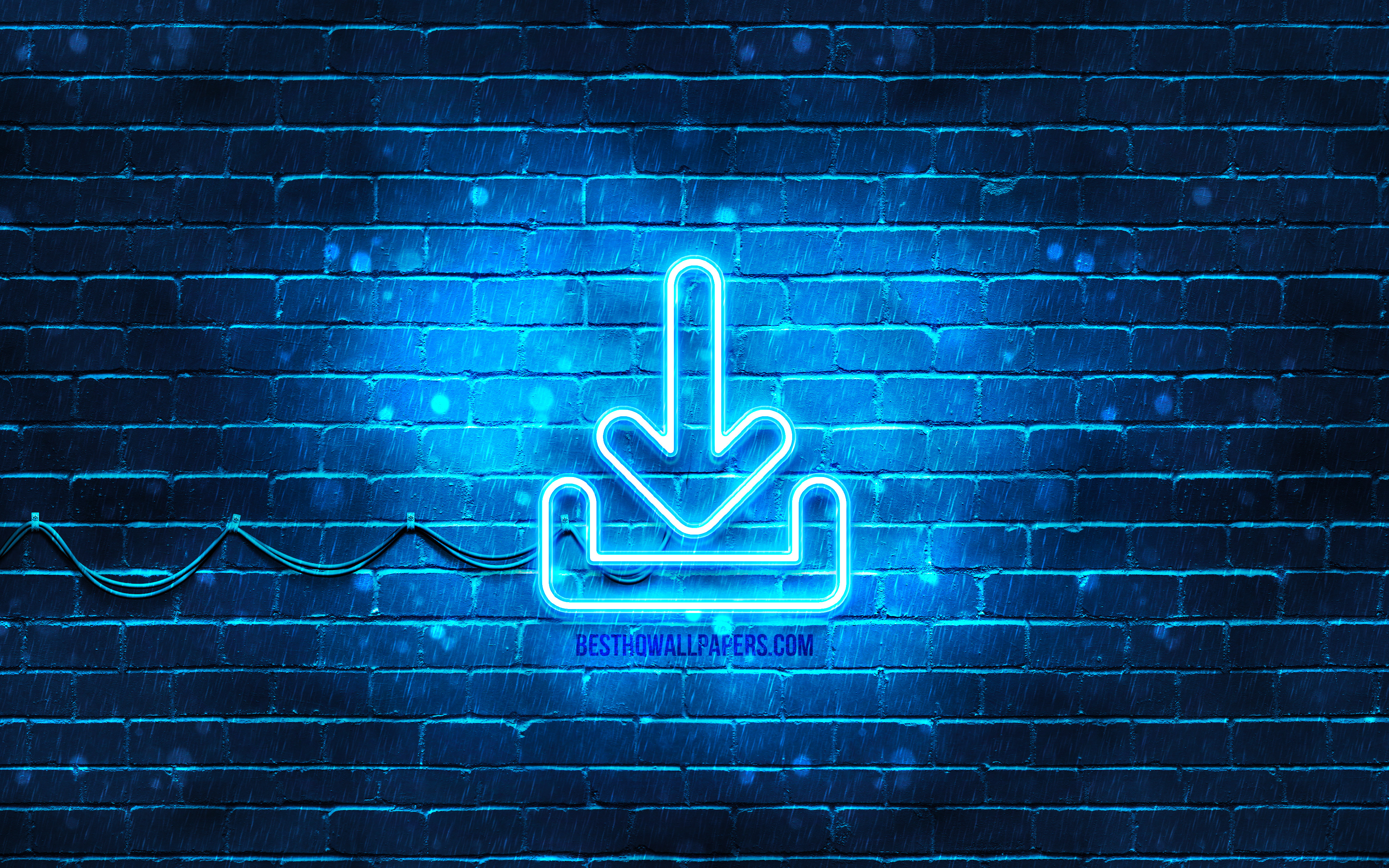 Download wallpaper Download neon icon, 4k, blue background, neon symbols, Download, creative, neon icons, Download sign, computer signs, Download icon, computer icons for desktop with resolution 3840x2400. High Quality HD picture wallpaper