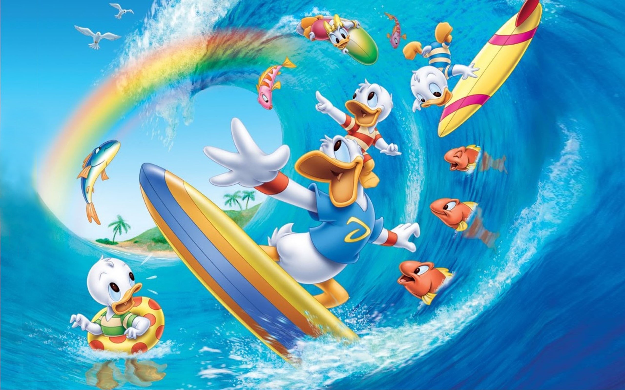 Wallpaper / fish, cartoon, phones, summer, beach, duck, walt, picture, hd, laptops, mobile, desktop, 2K, sea, donald, wallpaper, disney, surf free download
