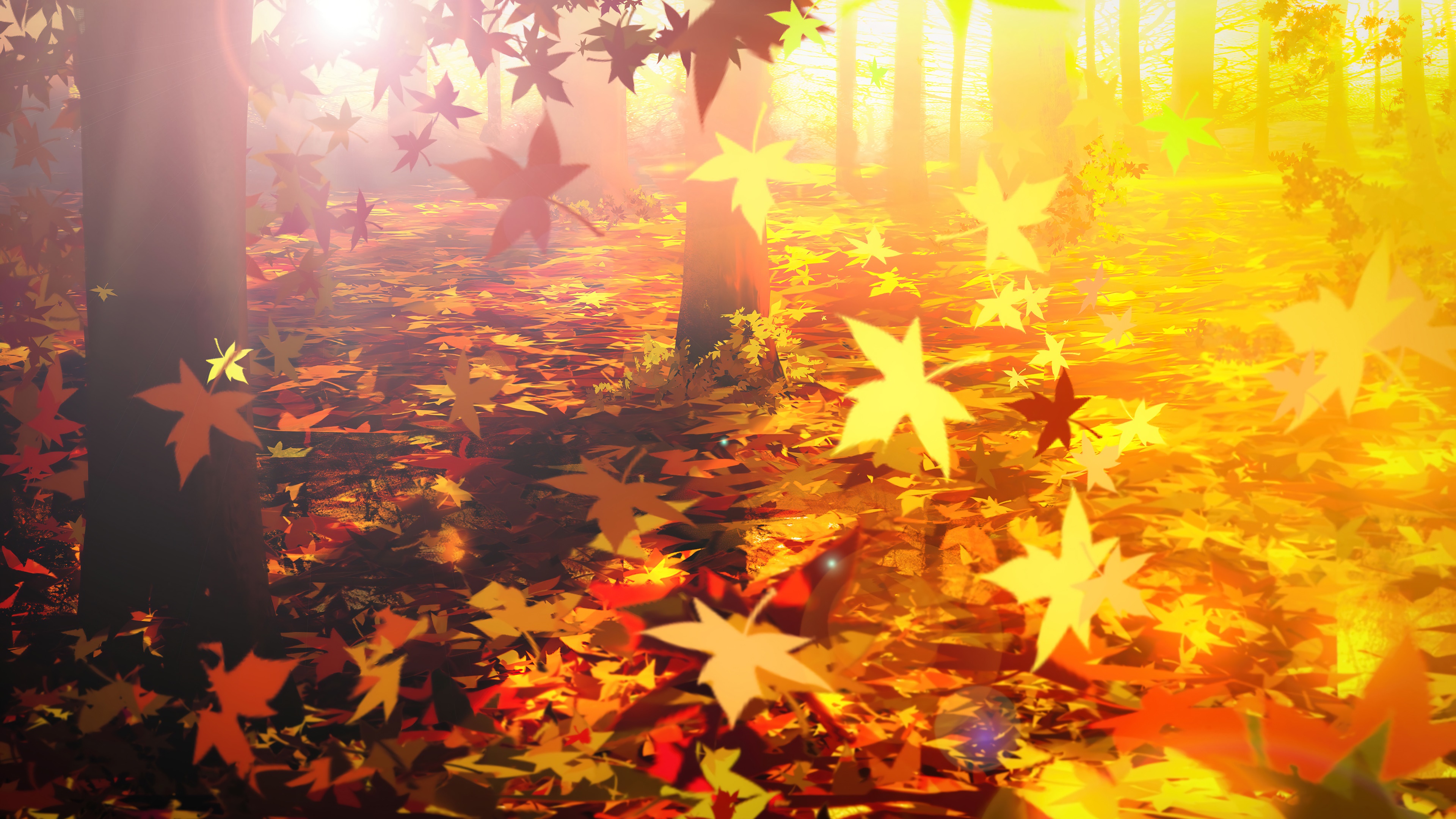 autumn, leaves, falling, anime, art, 4k, HD Wallpaper