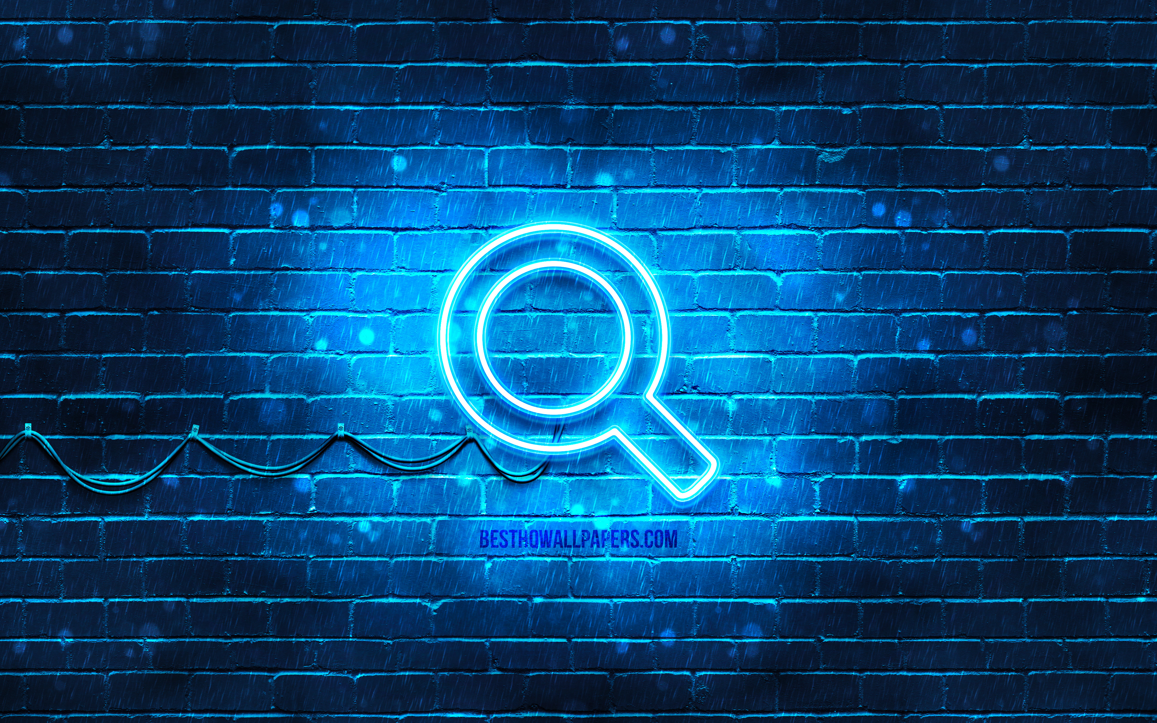 Download wallpaper Search neon icon, 4k, blue background, neon symbols, Search, neon icons, Search sign, computer signs, Search icon, computer icons for desktop with resolution 3840x2400. High Quality HD picture wallpaper
