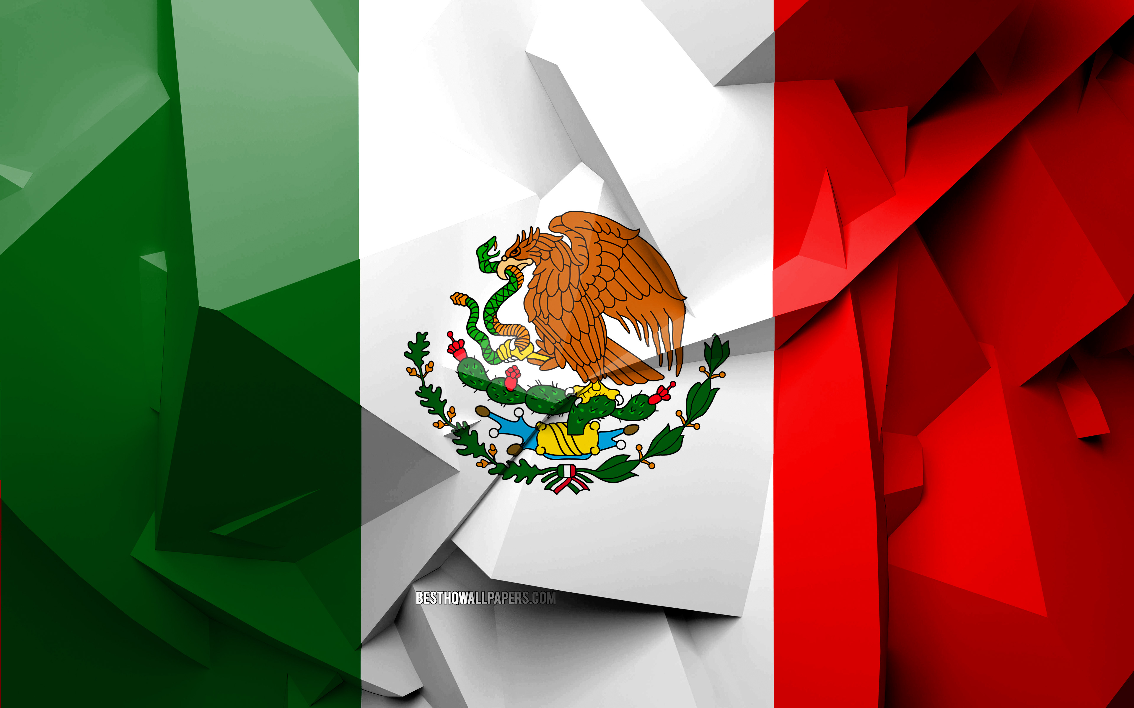 Download wallpaper 4k, Flag of Mexico, geometric art, North American countries, Mexican flag, creative, Mexico, North America, Mexico 3D flag, national symbols for desktop with resolution 3840x2400. High Quality HD picture wallpaper