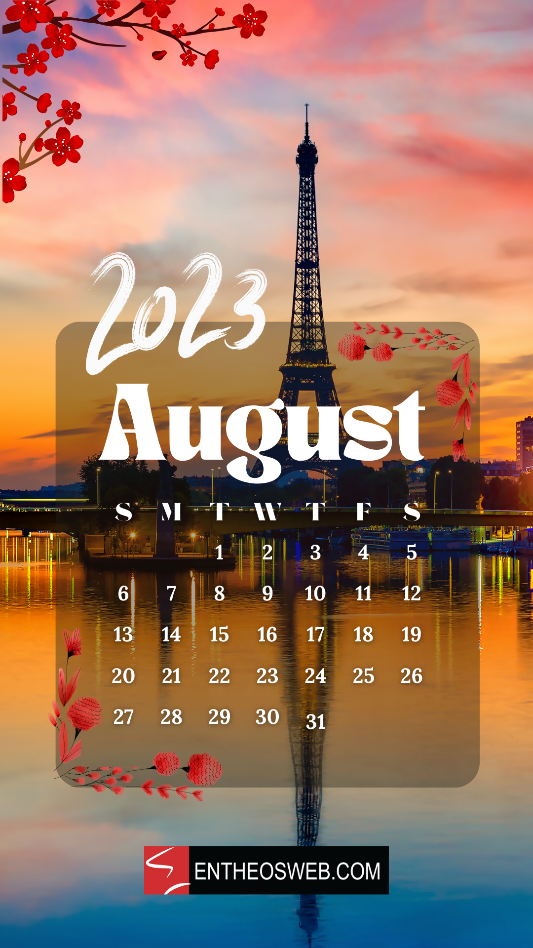 August 2023 Calendar Phone Wallpaper