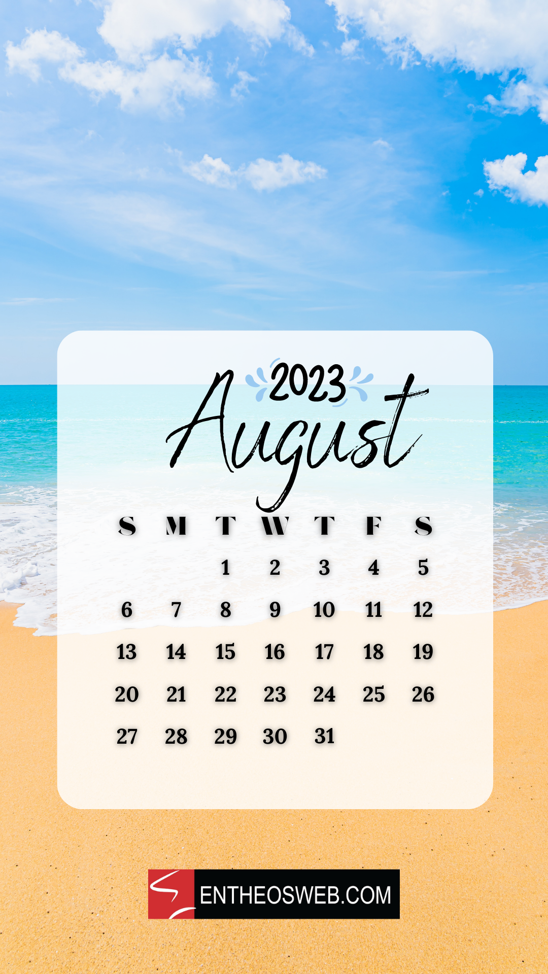 August 2023 Calendar Phone Wallpaper