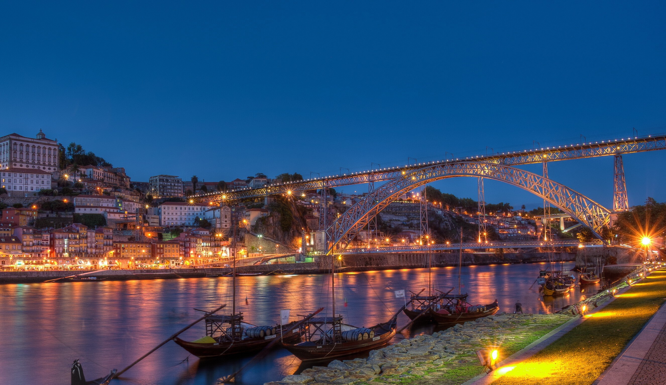 Beautiful Canal Bridge at Night in Porto City Portugal Wallpaper