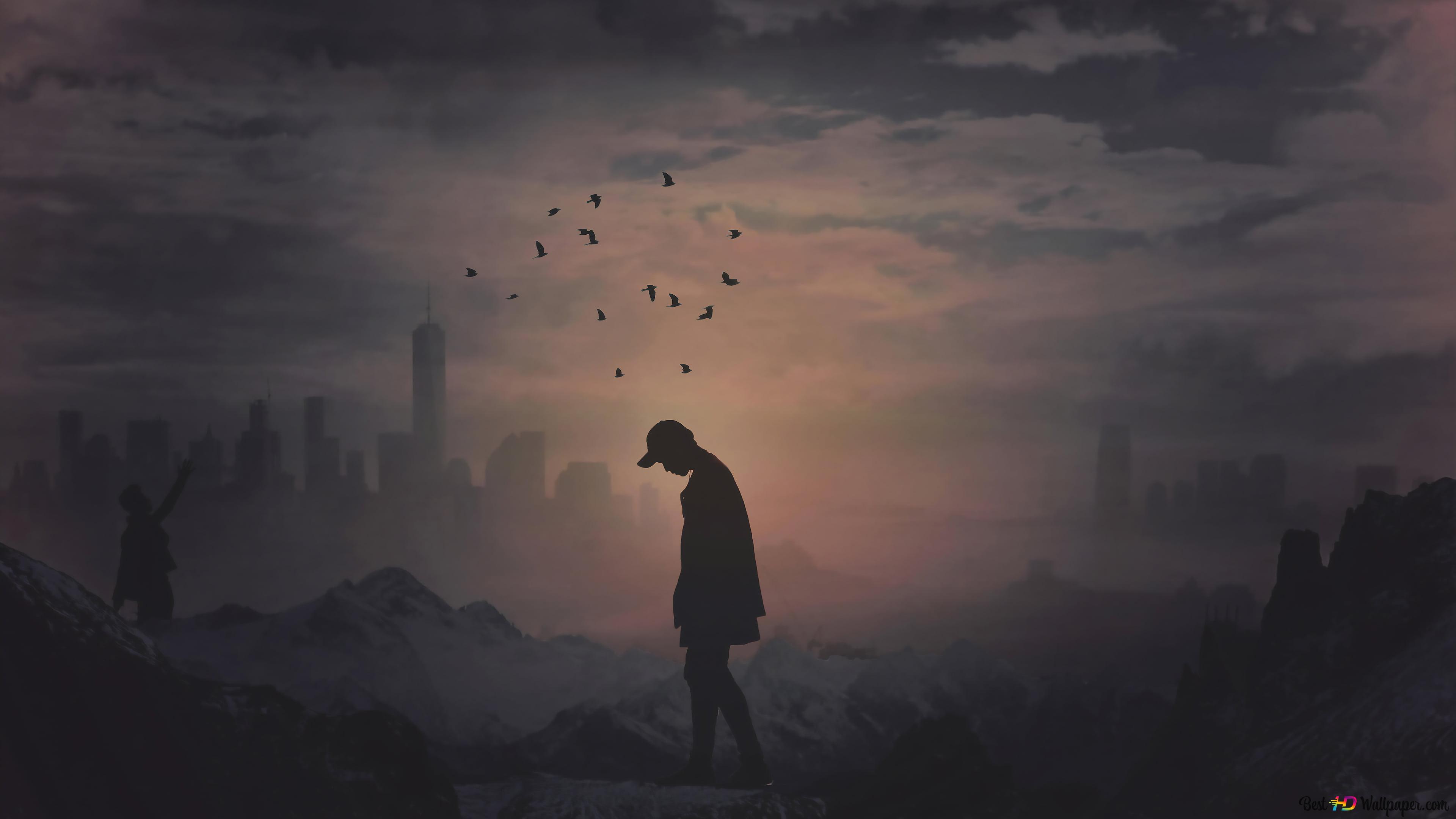 Alone Boy Lost Himself On Dark 4K wallpaper download