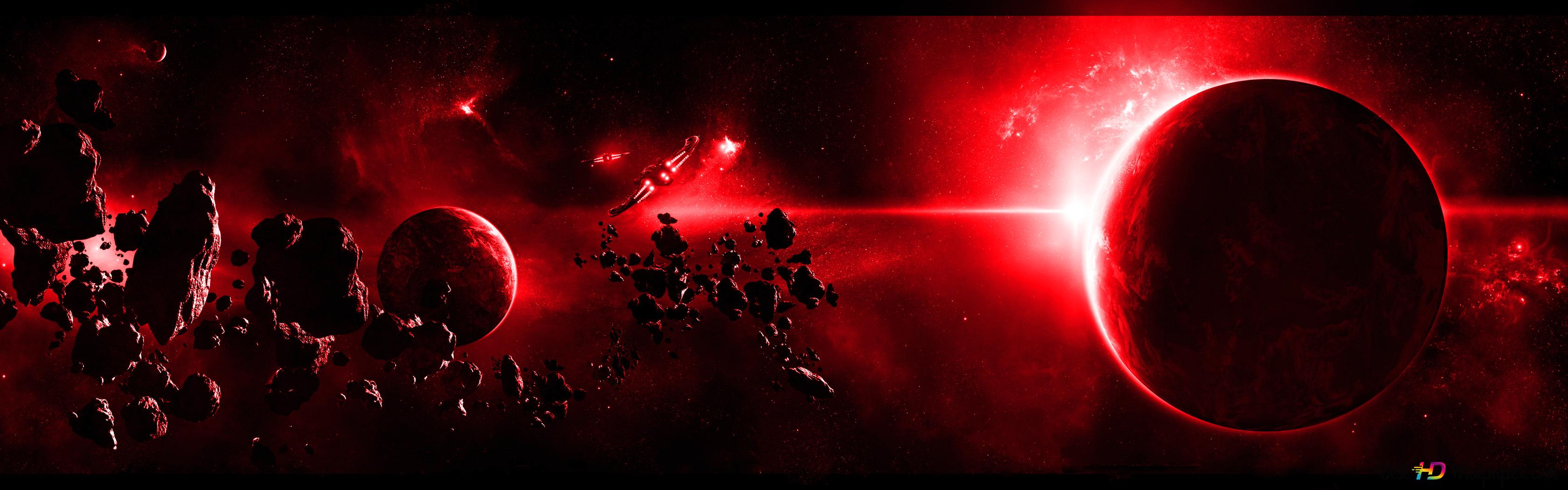 Planet red accent dual monitor 4K wallpaper download