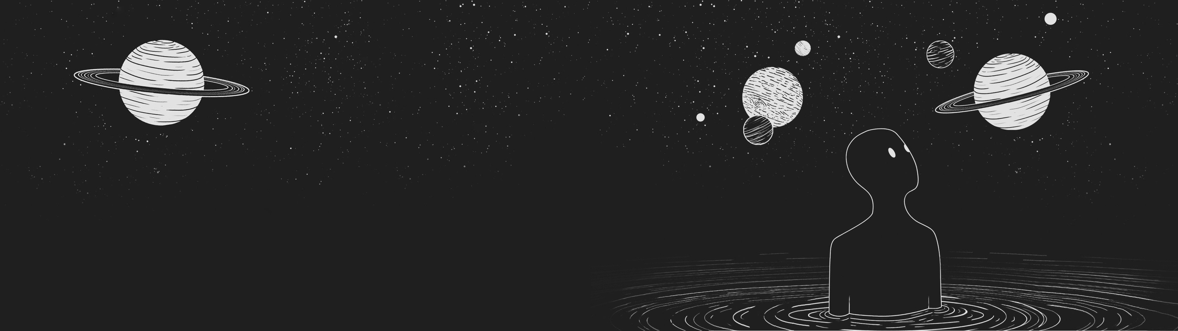 Wallpaper / abstract, minimalism, space, planet, surreal, space art, monochrome, multiple display, dual display free download