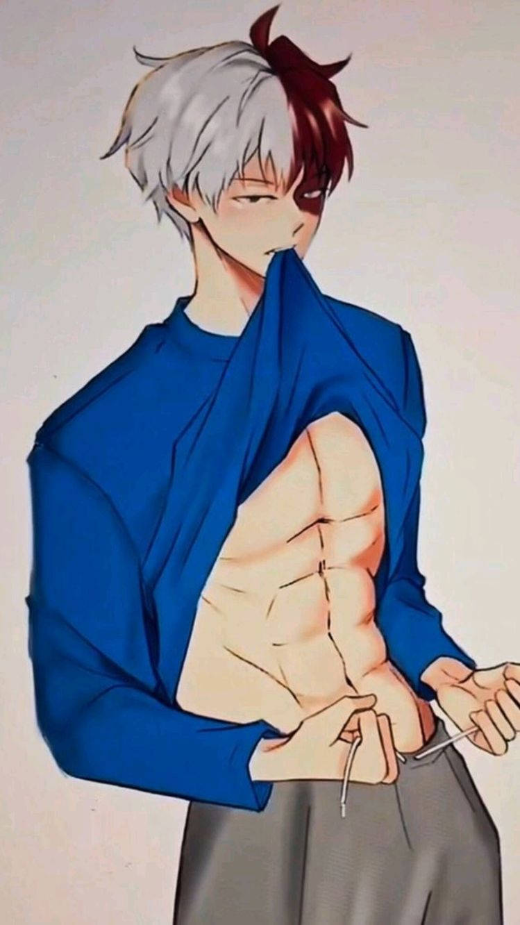 Download Crazy Hot Abs Anime Boy Blue Shirt Wallpaper