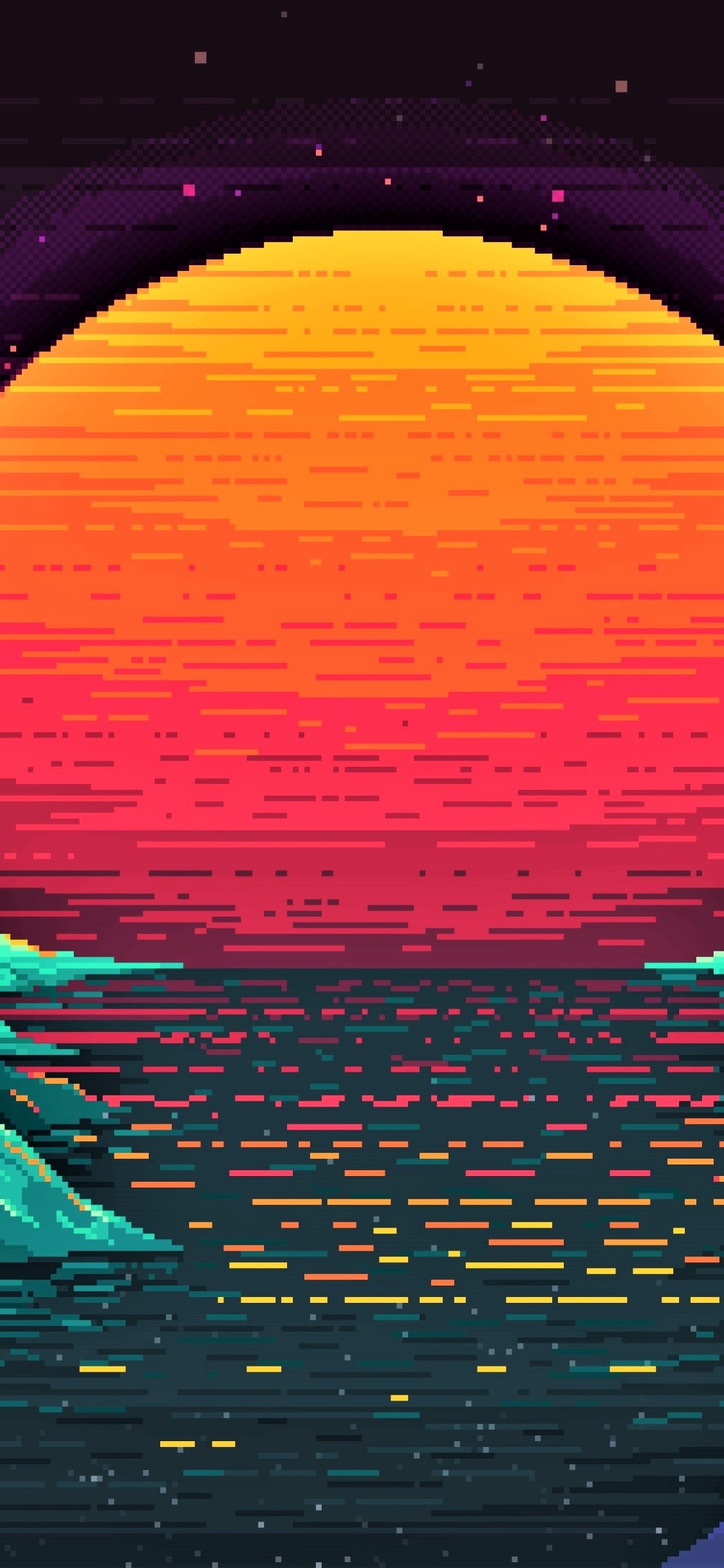 Wallpaper / Artistic Retro Wave Phone Wallpaper, Pixel Art, Sun, 1125x2436 free download