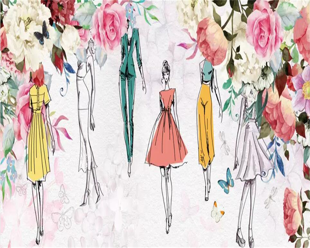 Beibehang Custom Mural 3D Wallpaper Watercolor Flower Beauty Retro Personality Fashion Beauty Clothing Store 3D Wallpaper Murals