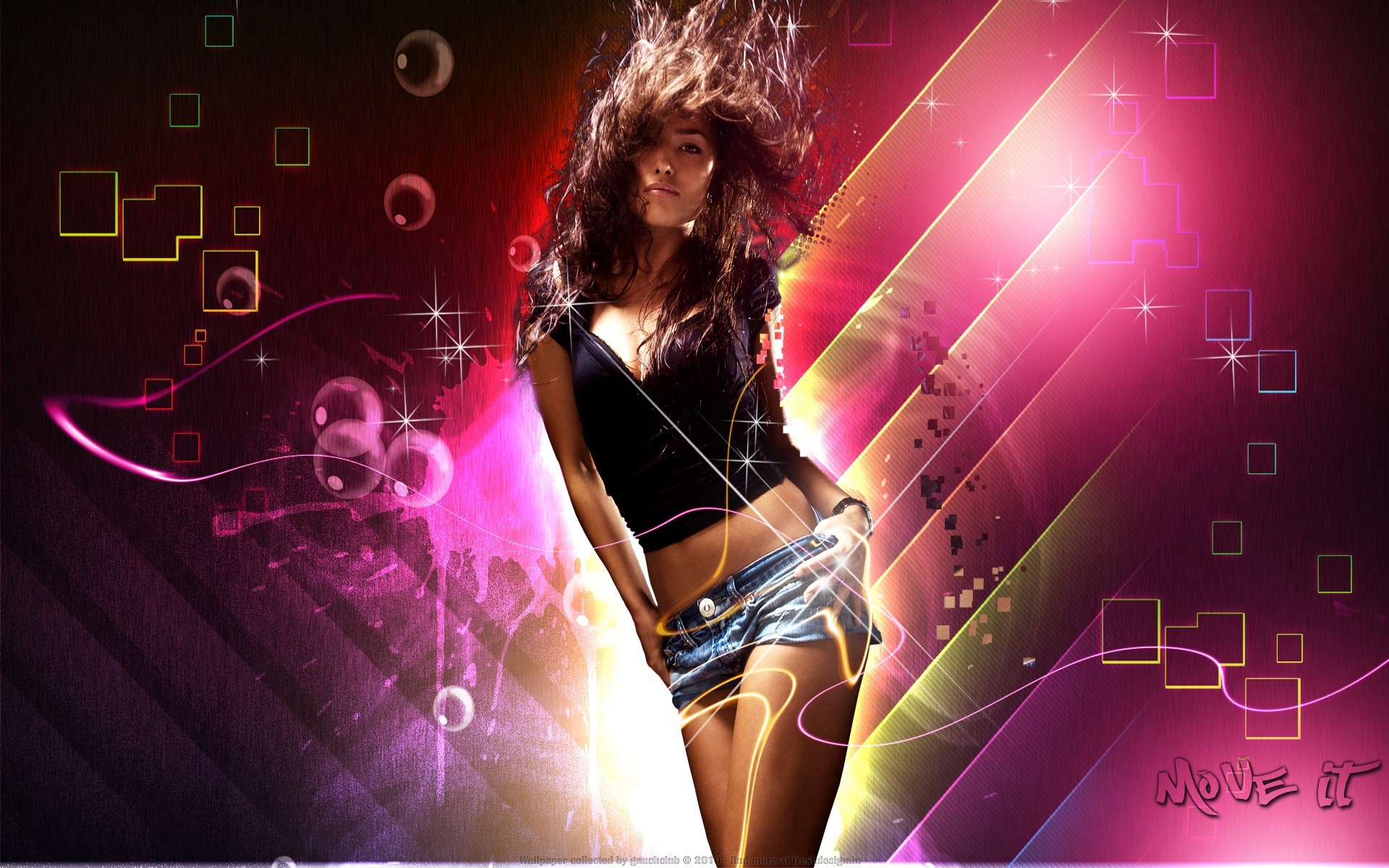Wallpaper, digital art, women, dancing, music, dancer, guitarist, singing, disco, performance, stage, computer wallpaper, photo shoot, nightclub 1920x1200