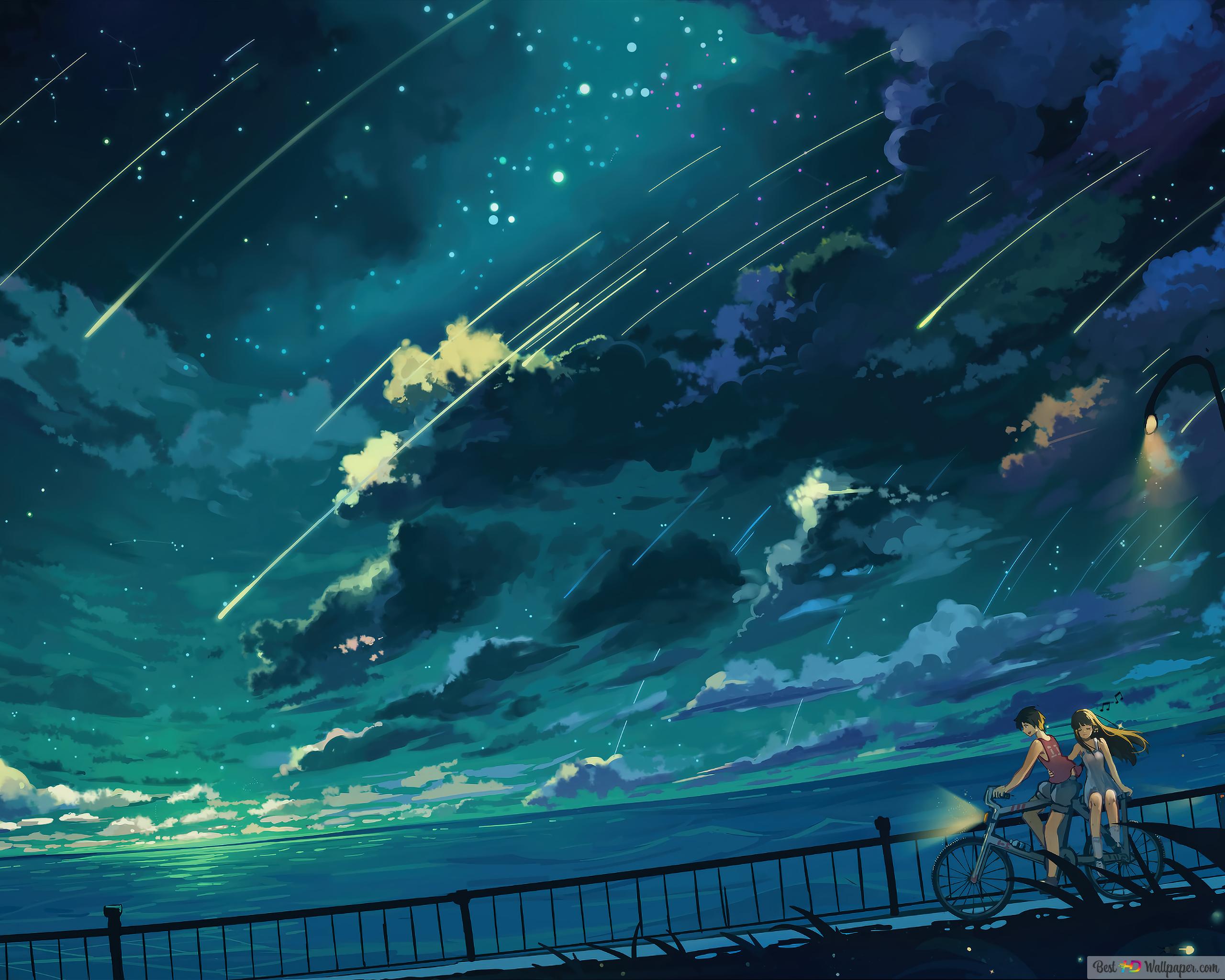 Anime Couples Late Night Together Cycling 4K wallpaper download