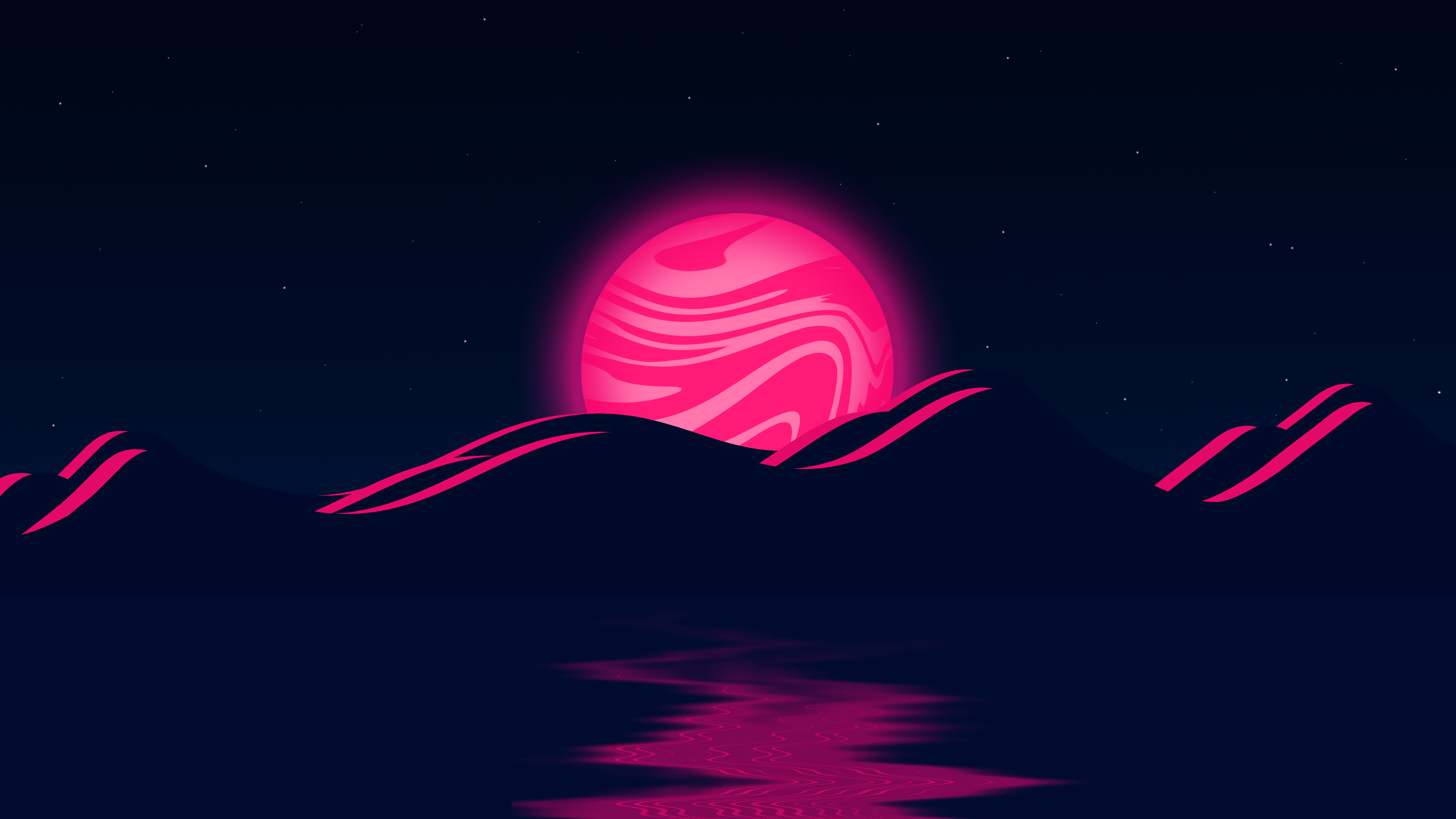 Pink 4K, Moon, Mountain, Pink Gallery HD Wallpaper