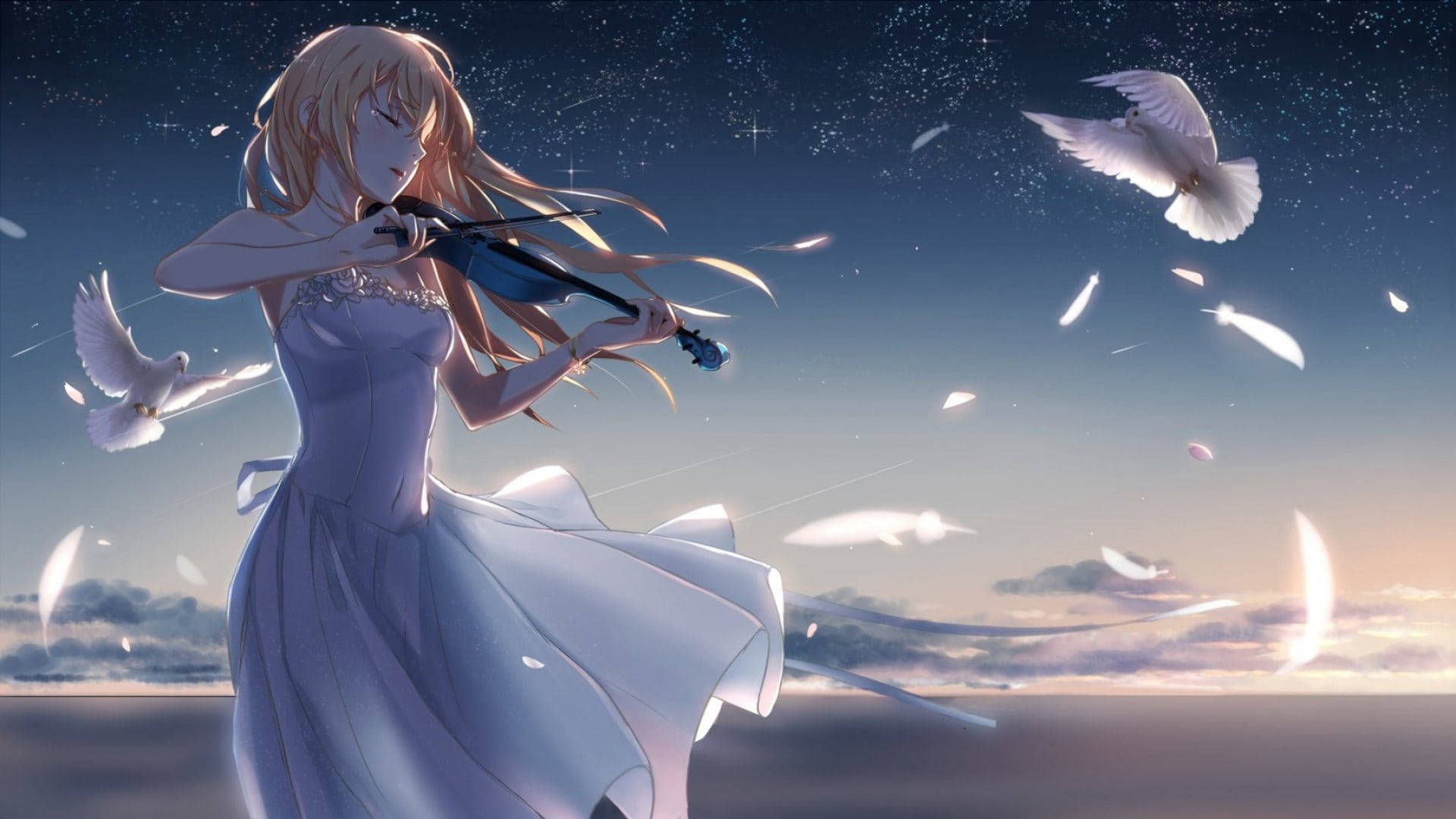Download Aesthetic Sad Anime Girl Playing Violin Wallpaper