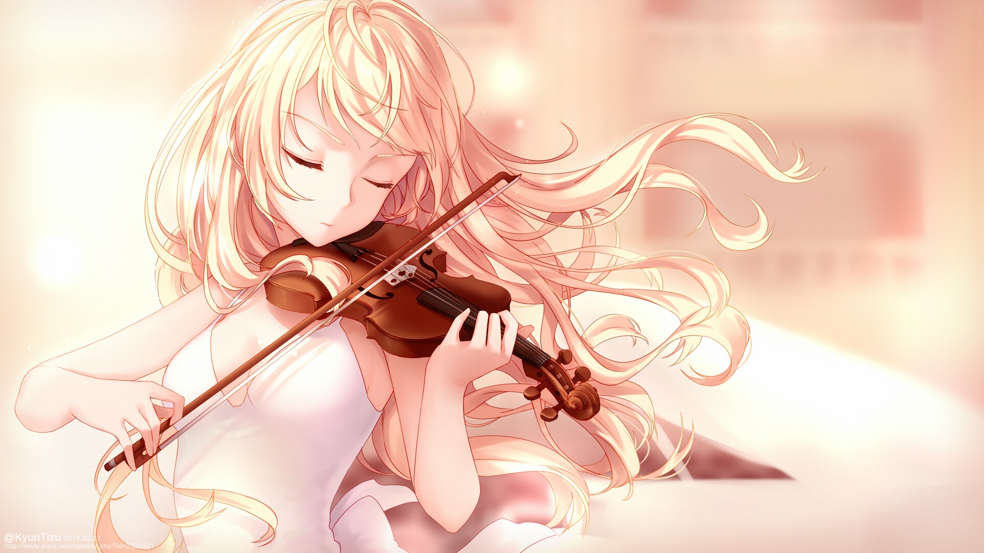 violin, anime, blonde, anime girls, Miyazono Kaori, Shigatsu wa Kimi no Uso Gallery HD Wallpaper