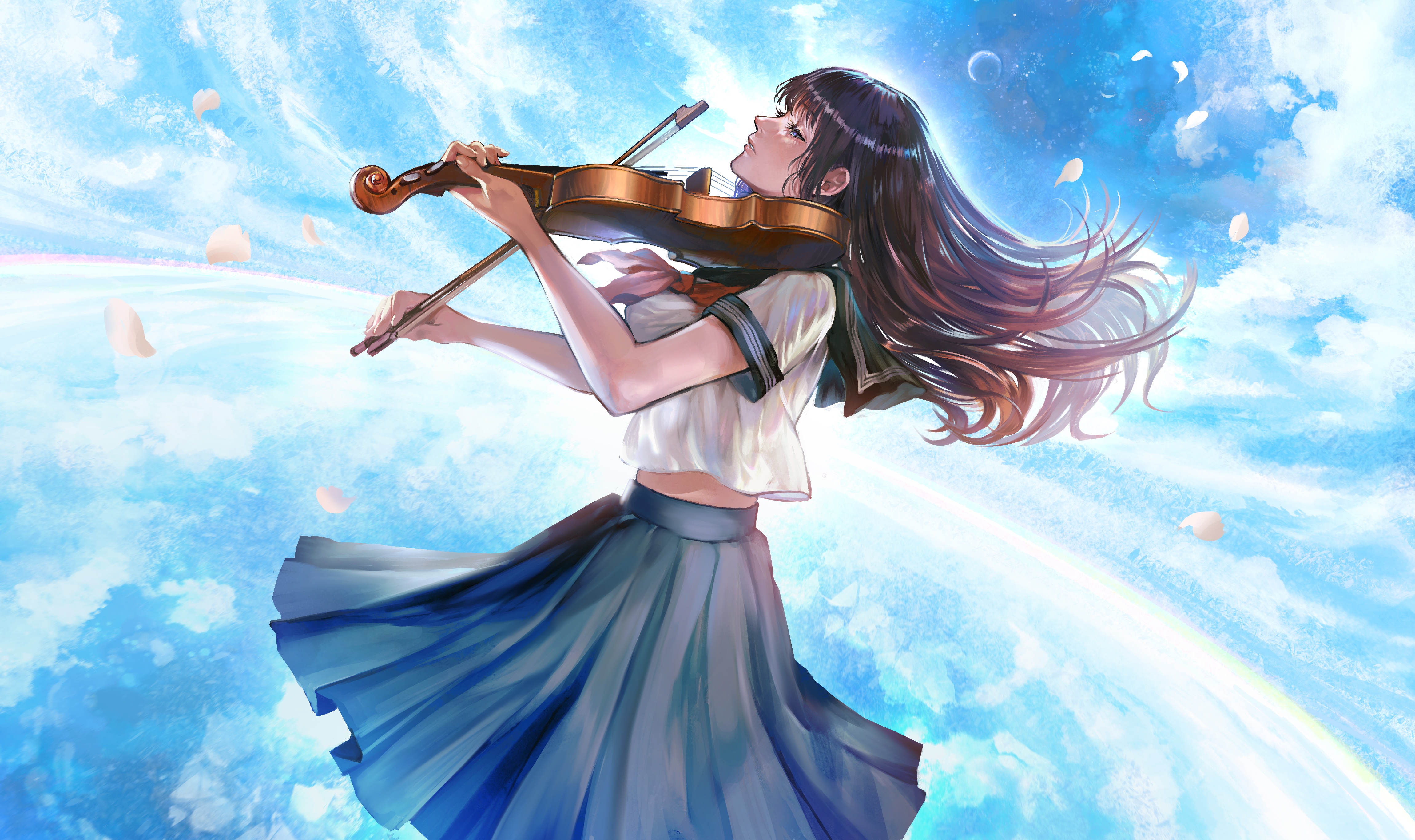 HD desktop wallpaper: Anime, Girl, Violin, School Uniform download free picture