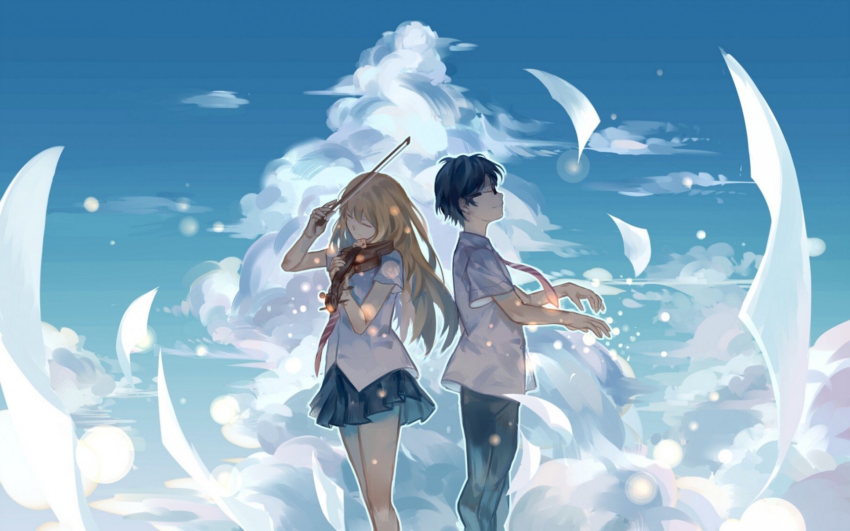 Art Violin Anime Sky Couple Notes Music Wallpaperx1050
