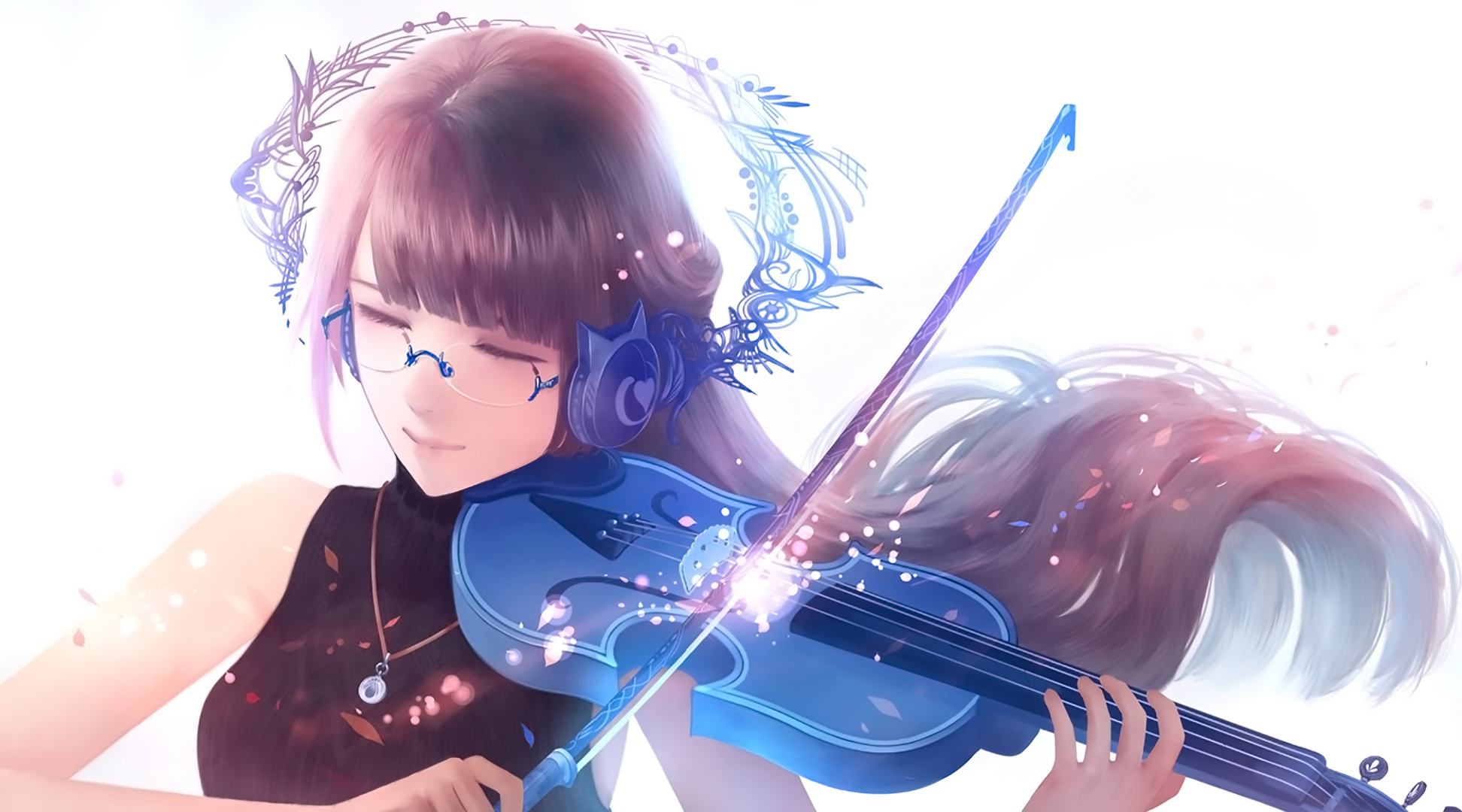 HD desktop wallpaper: Anime, Glasses, Violin, Original, Long Hair download free picture