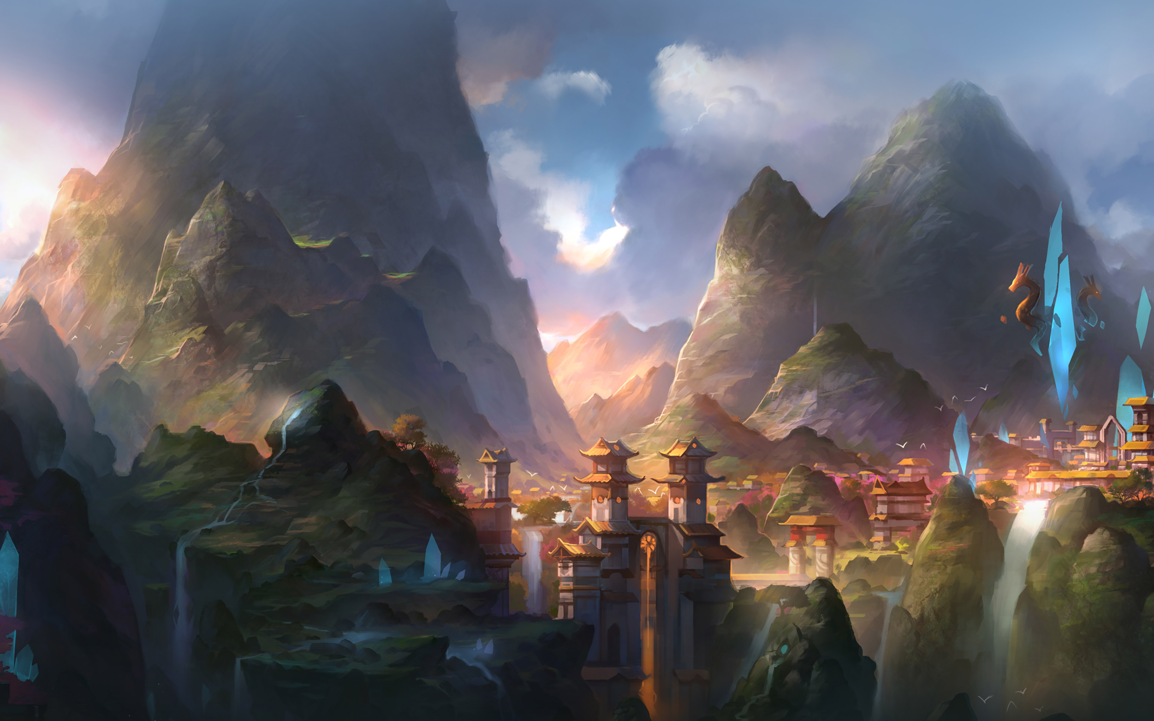 wallpaper for desktop, laptop. mountain art illust anime peaceful