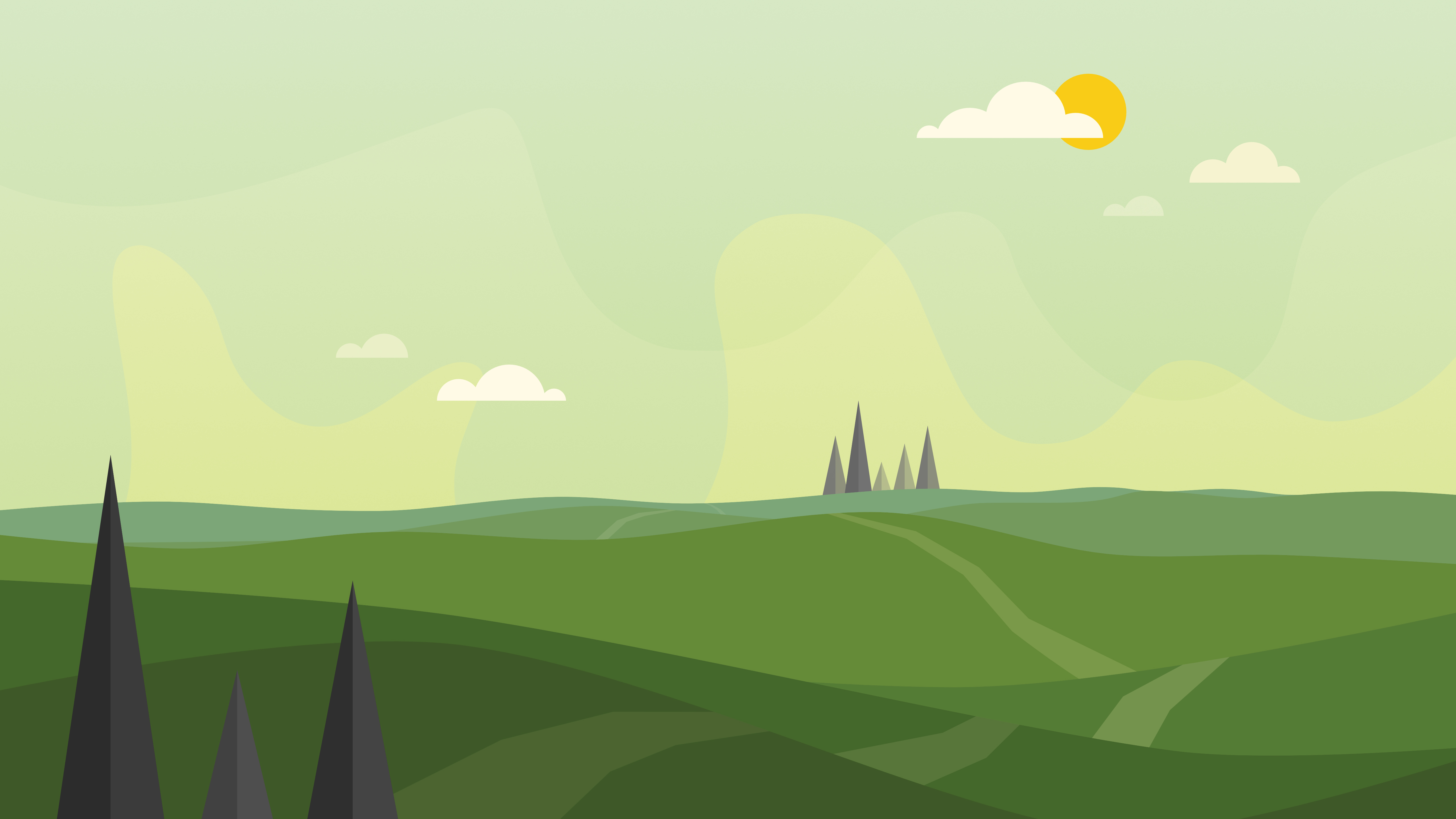 Vector plain with trees and clouds on a clear day landscape