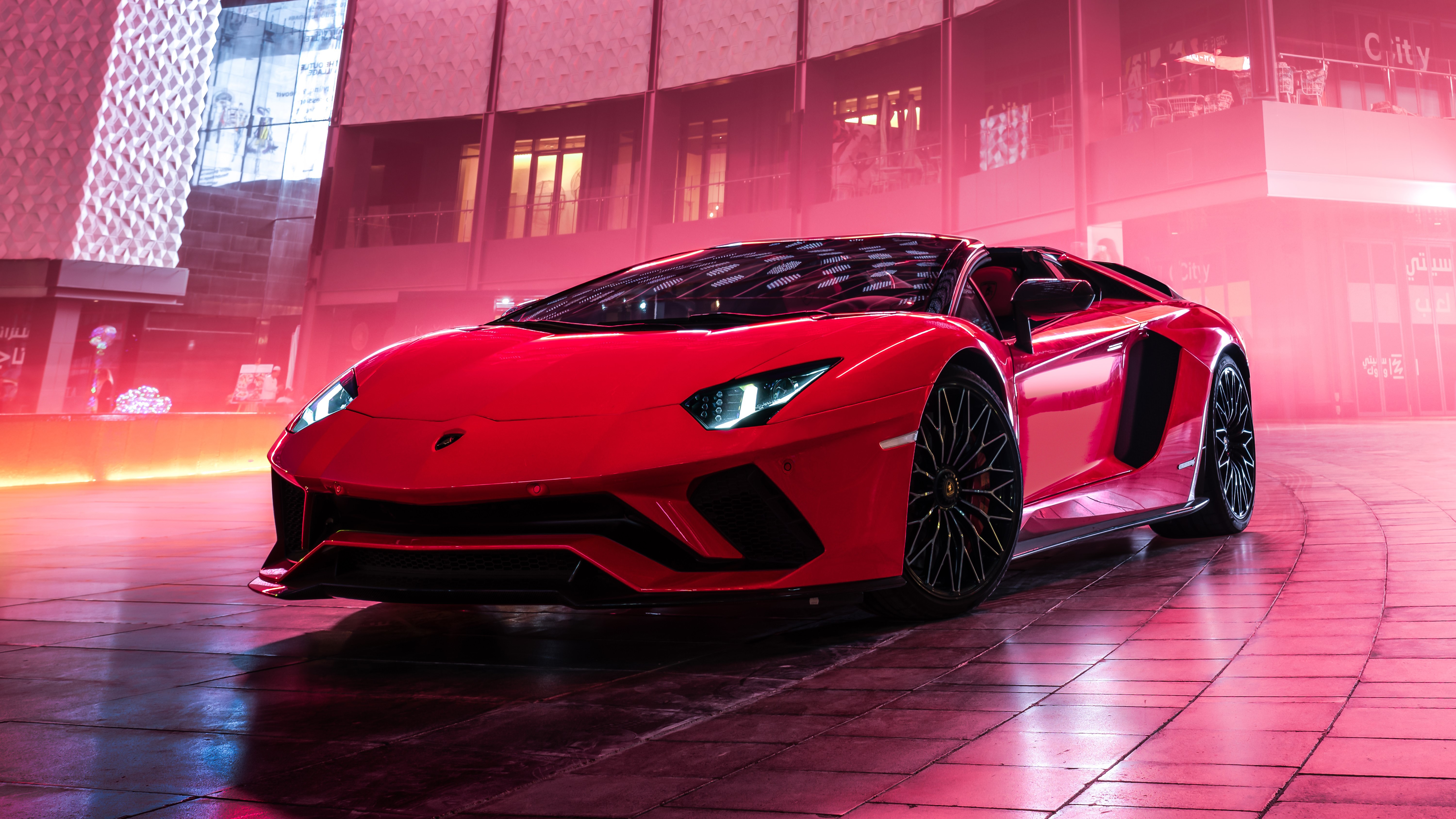 4K, Super Car, car, red cars, Lamborghini, Lamborghini Aventador, luxury cars, neon glow, neon Gallery HD Wallpaper