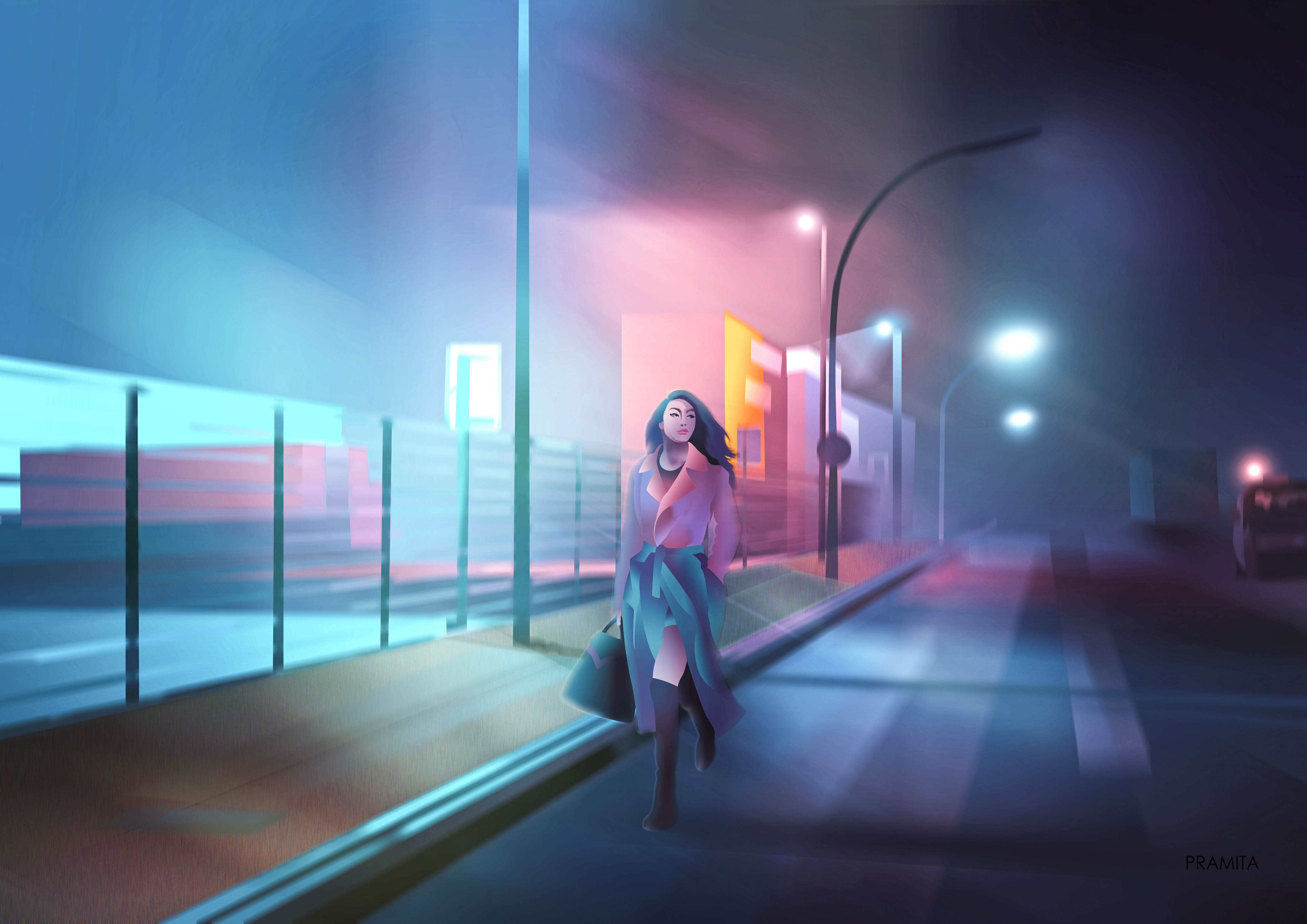4K, urban, digital art, women, city, night Gallery HD Wallpaper