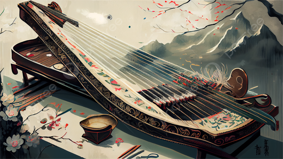 Guzheng Chinese Style Illustration Background, Guzheng, Chinese Style, Song Accompaniment Background Image And Wallpaper for Free Download