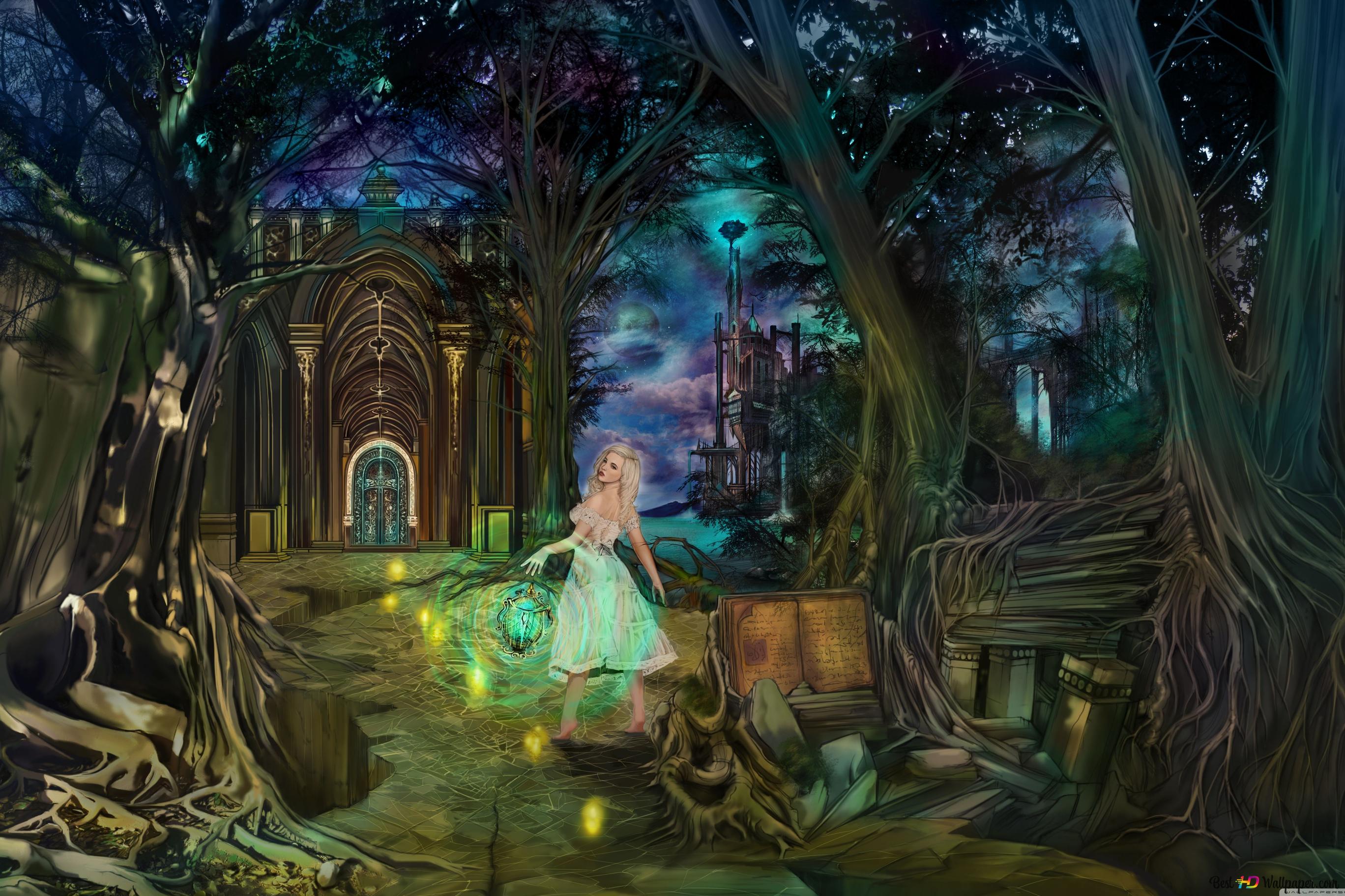 Country where fairy tales are told and wonderful drawing of beautiful princess 4K wallpaper download