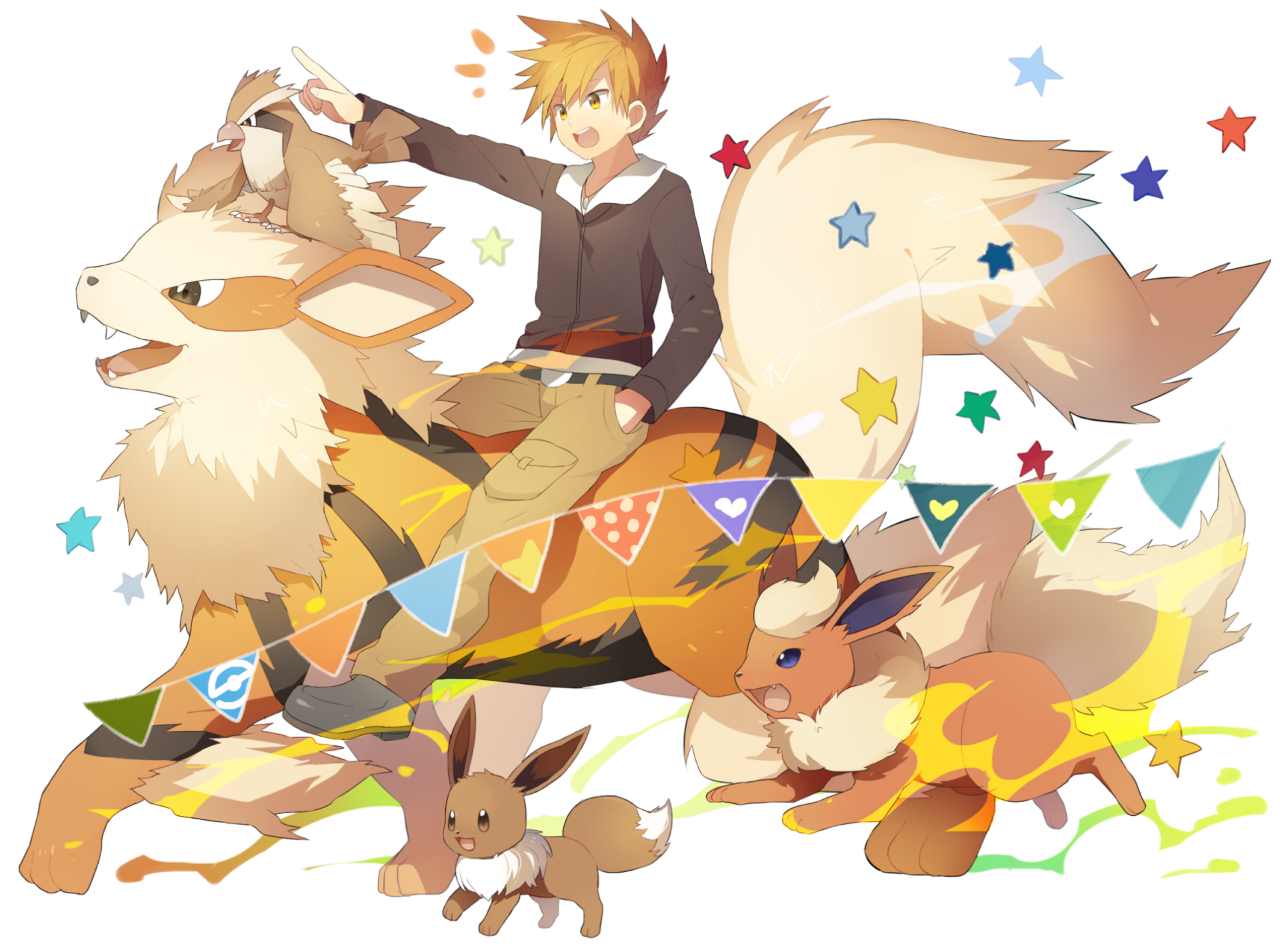 Arcanine Pokemon Eevee Pokemon Flareon Pokemon Green Pokemon Pidgey Pokemon Wallpaper:1920x1428