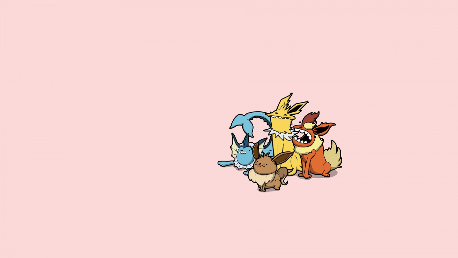 Download wallpaper elements, caricature, fire, electric, pokemon, pokemon, water, Flareon, Jolteon, Evie, Vaporeon, Jolteon, Eevee, Vaporeon, Flareon, section minimalism in resolution 1600x900