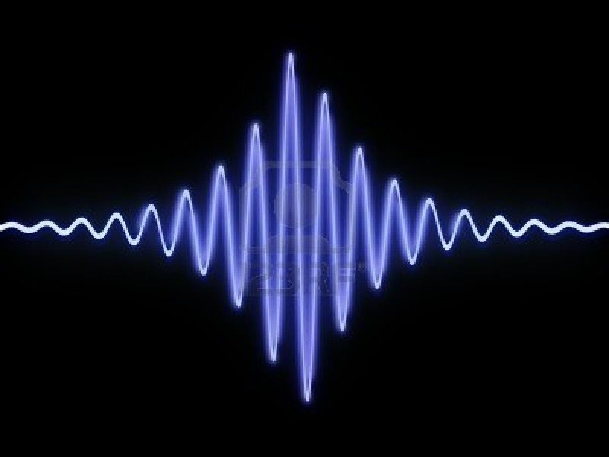 3D illustration of sound wave over black background. Sound waves, Black background, Waves