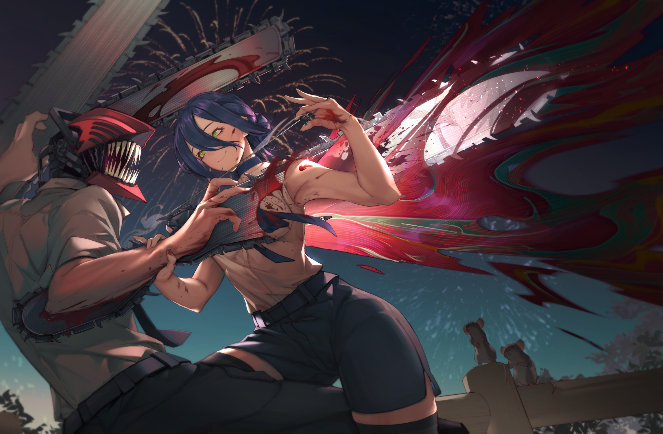 denji and reze (chainsaw man) drawn