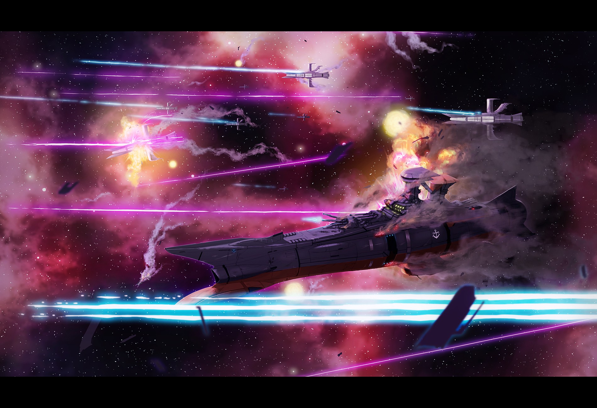 Wallpaper, vehicle, battle, universe, battleships, Space Battleship Yamato, screenshot, computer wallpaper, special effects, outer space, astronomical object 1900x1300