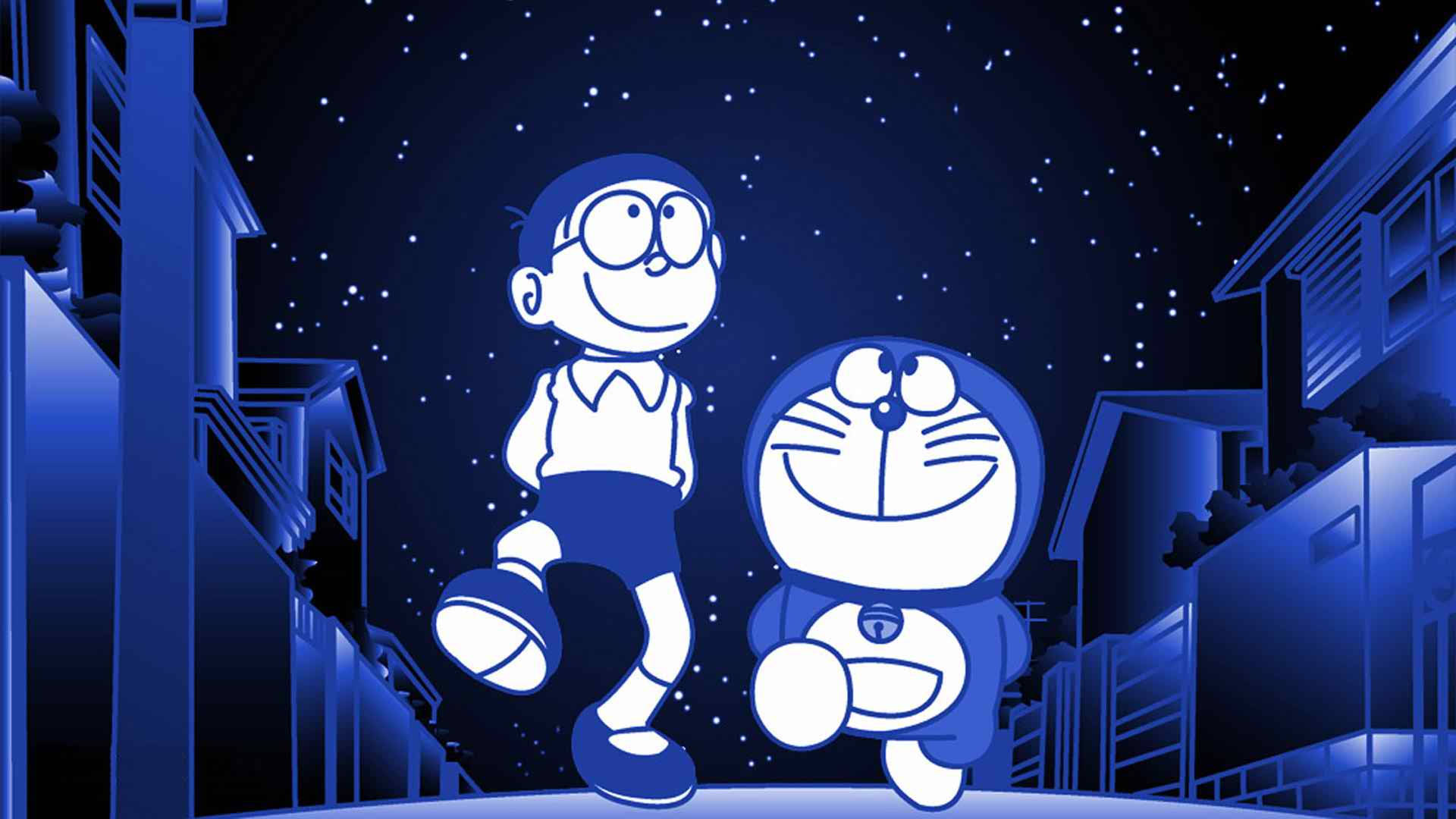 Download Nobita And Doraemon Walking In The Night Wallpaper
