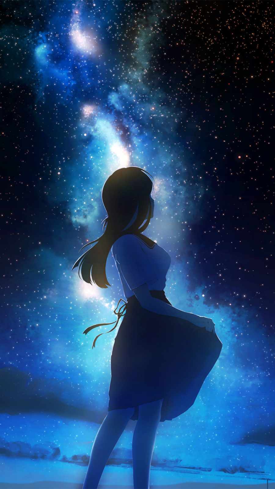 Anime Girl Night Sky Stars 4K Wallpaper iPhone HD Phone #6270f