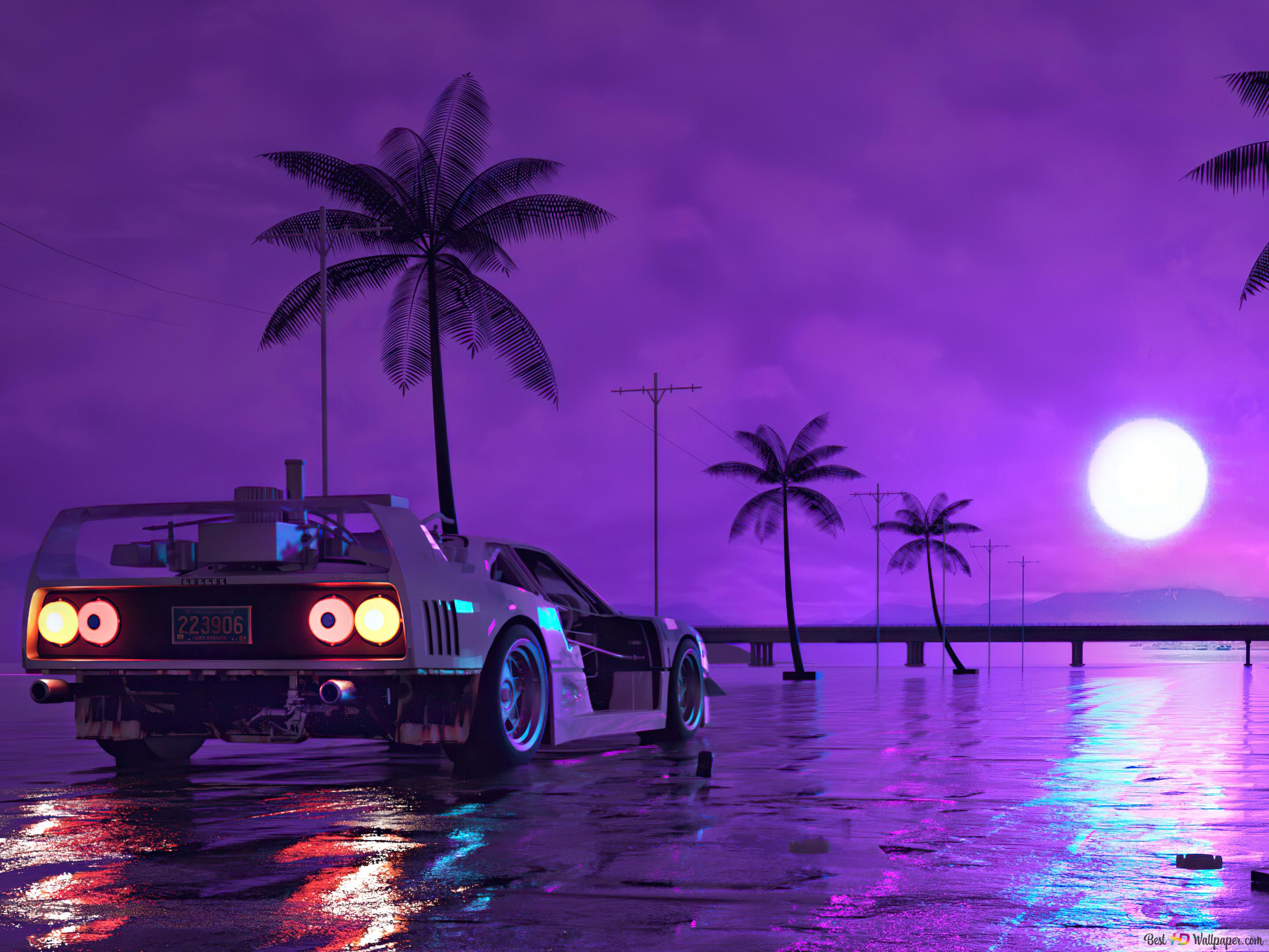 Car Night Moon 4K wallpaper download