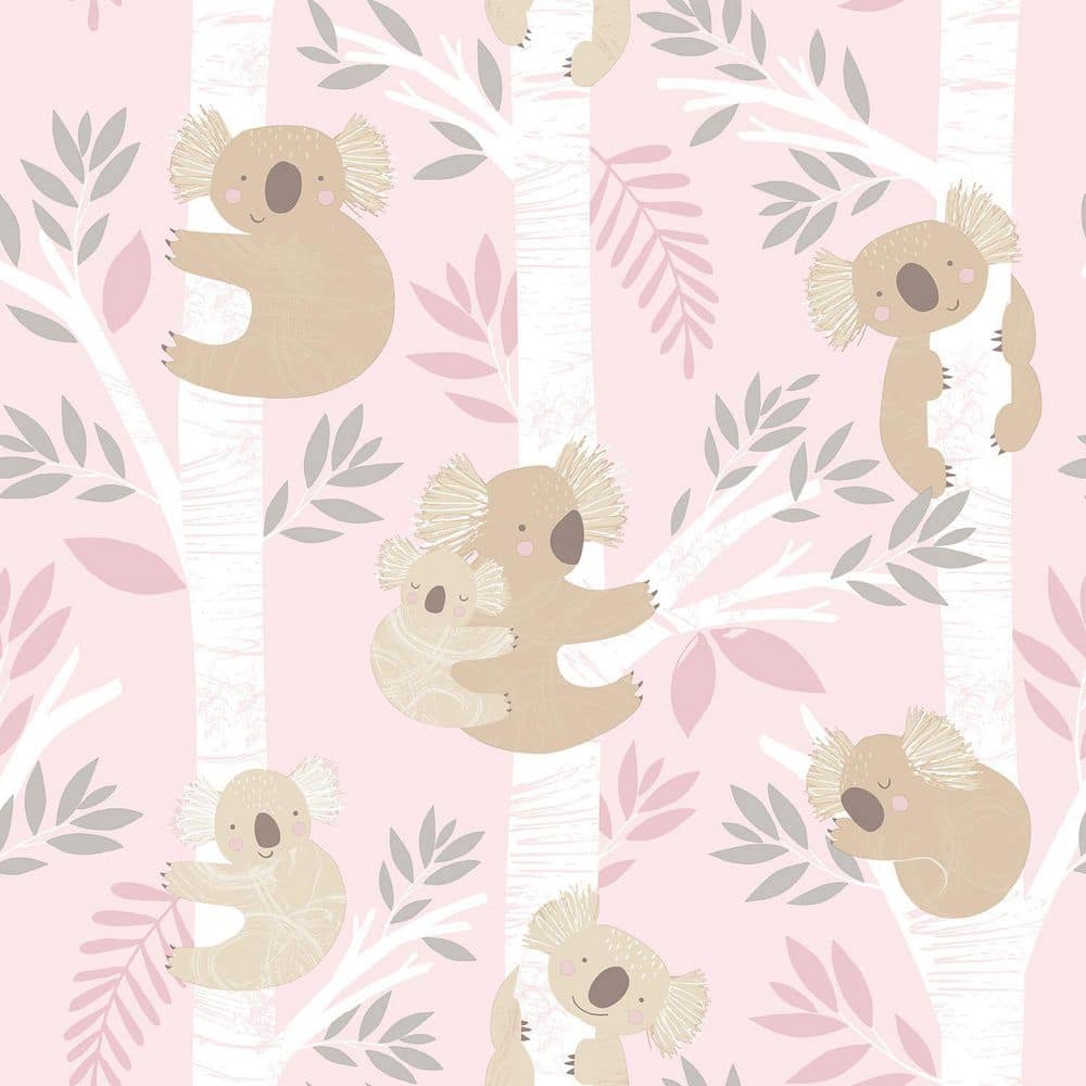 Tiny Tots 2 Collection Pink Grey White Glitter Finish Kids Koala Bear Theme Non Woven Paper Wallpaper Roll G78387 Home Depot