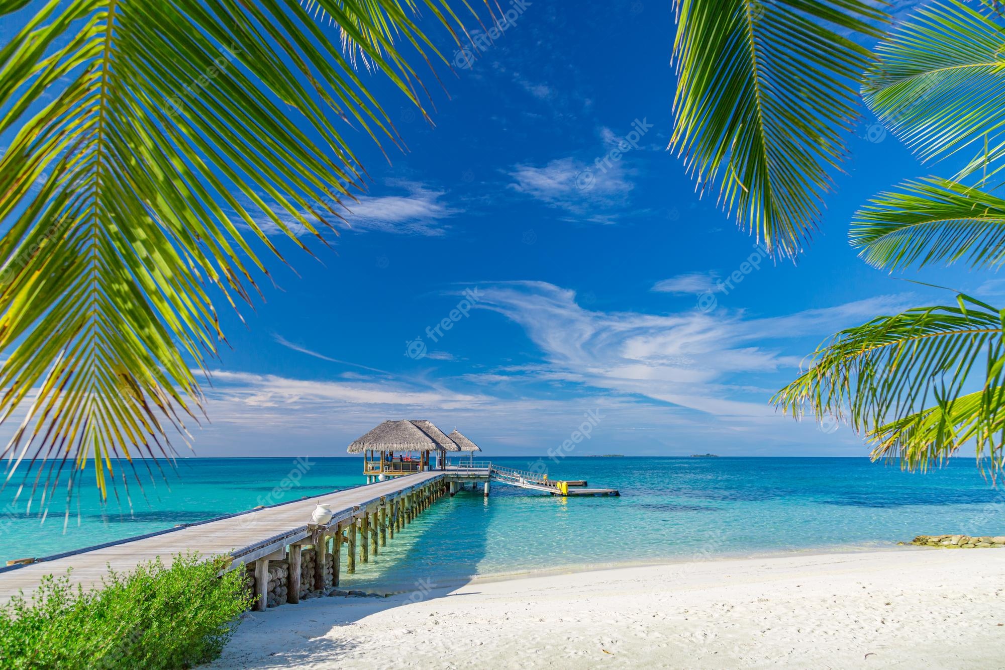 Premium Photo. Idyllic tropical beach landscape for background or wallpaper. design of tourism for summer vacation