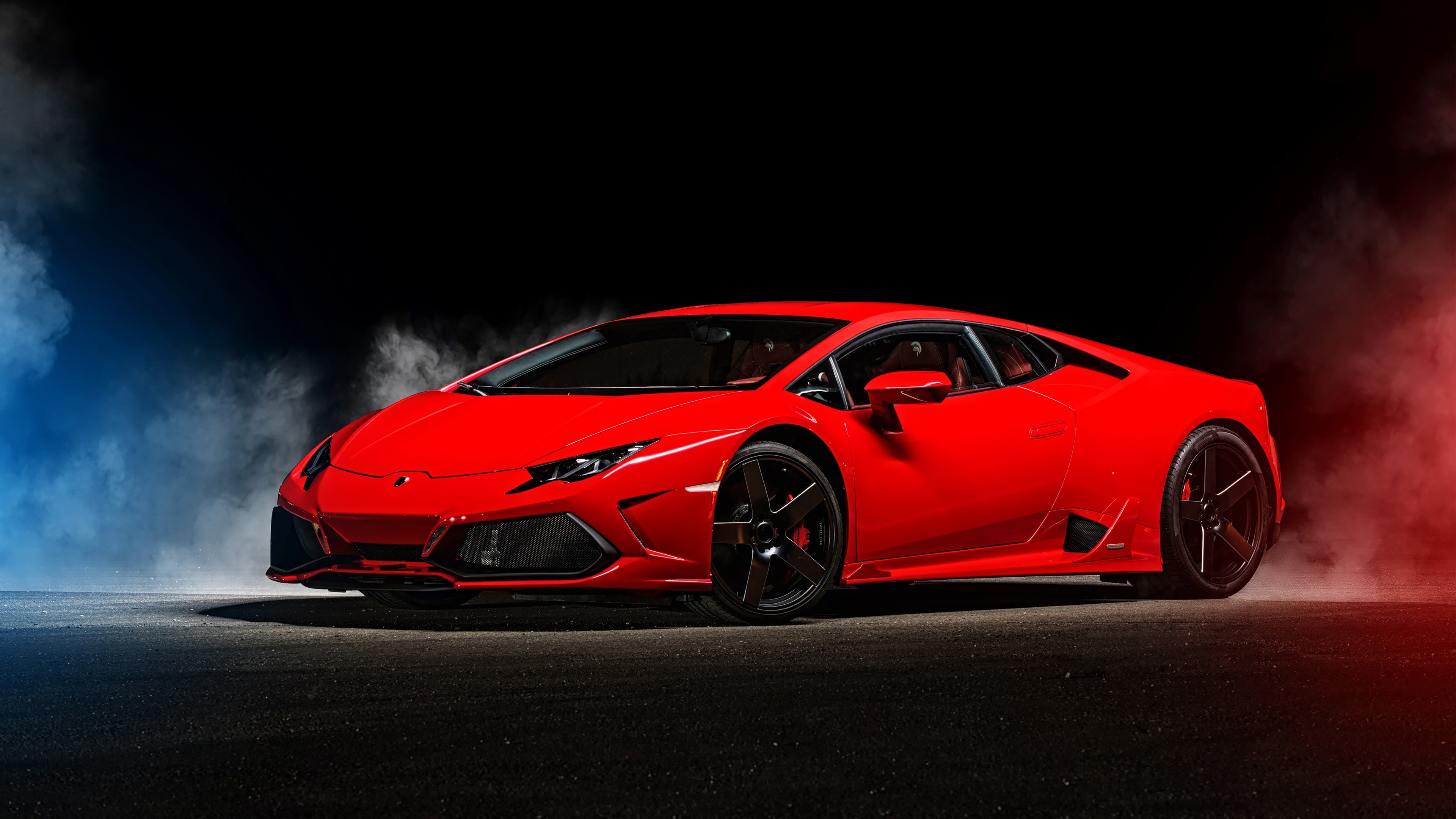 4K, dark, smoke, vehicle, Lamborghini, red cars, car, Lamborghini Huracan Gallery HD Wallpaper