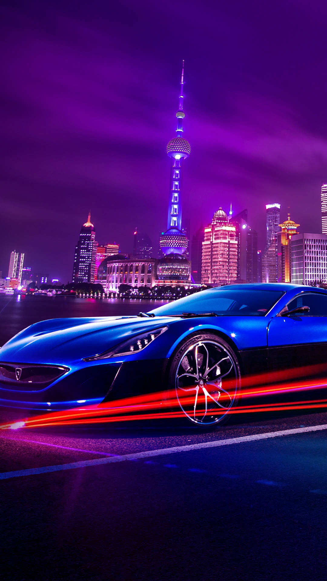 Download 4K Car iPhone At Night With Red Light Wallpaper