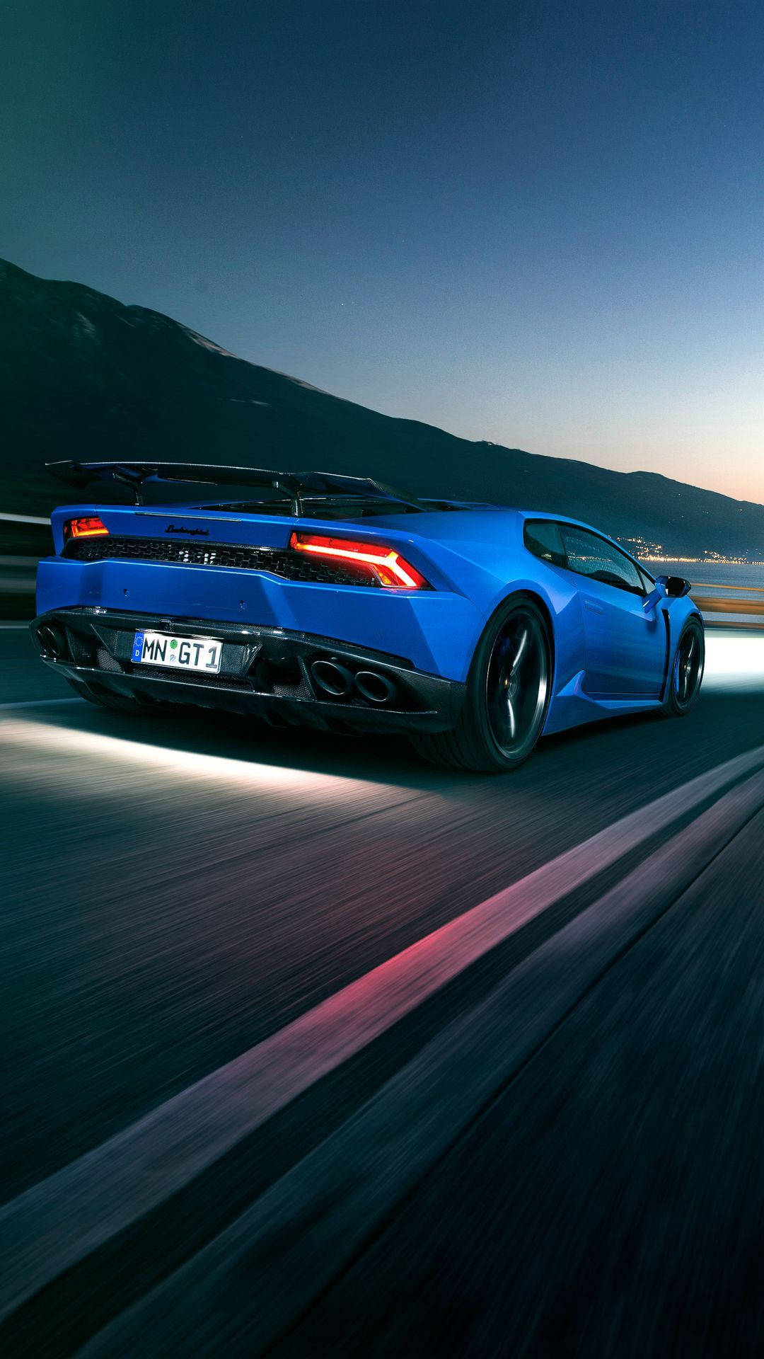 Download Lamborghini iPhone Blue Car On Road Wallpaper