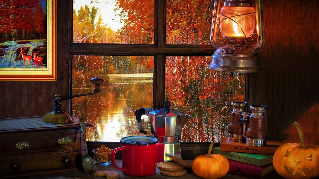 Autumn Rain on Window Ambience Candle, Rain, Coffee Pouring