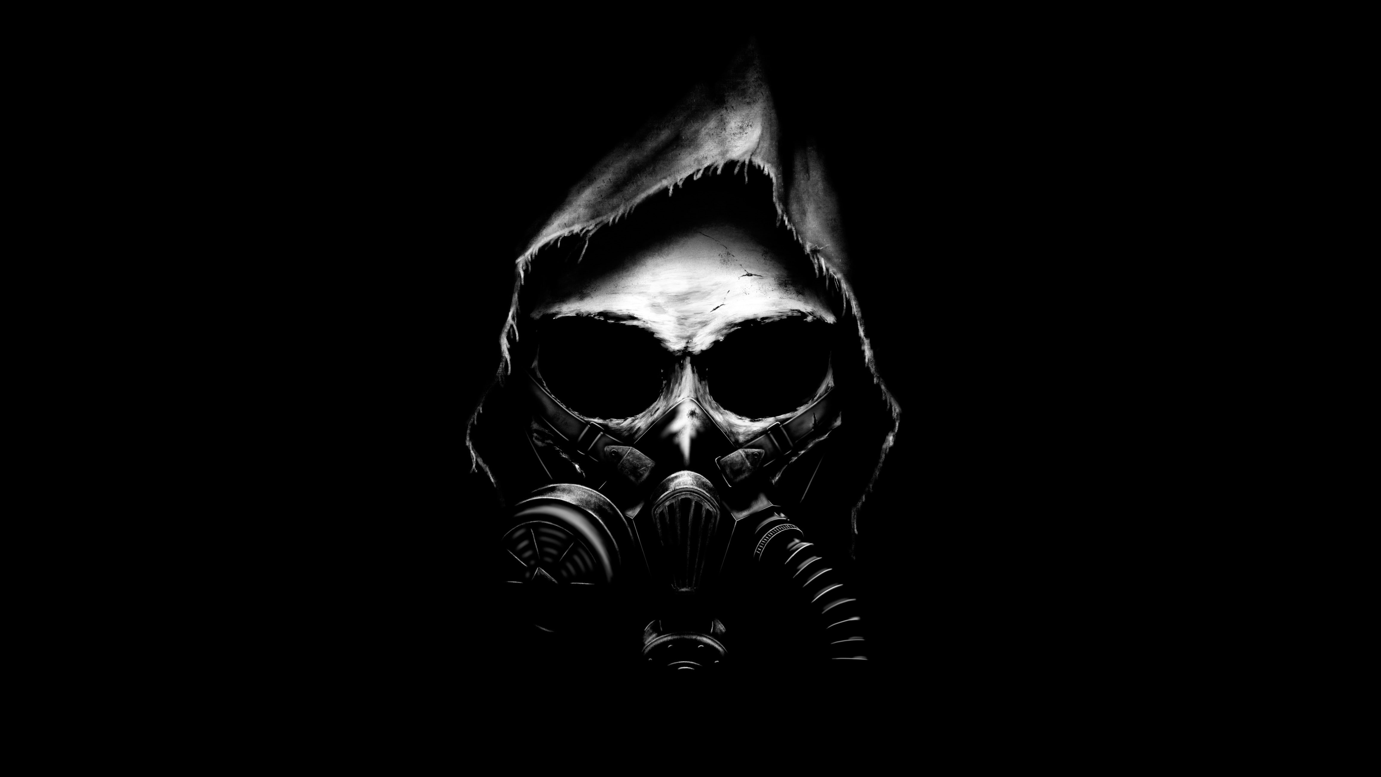 Wallpaper / Apocalypse, Minimal, Black, 4K, Dark background, Gas mask, Skull, 4K free download