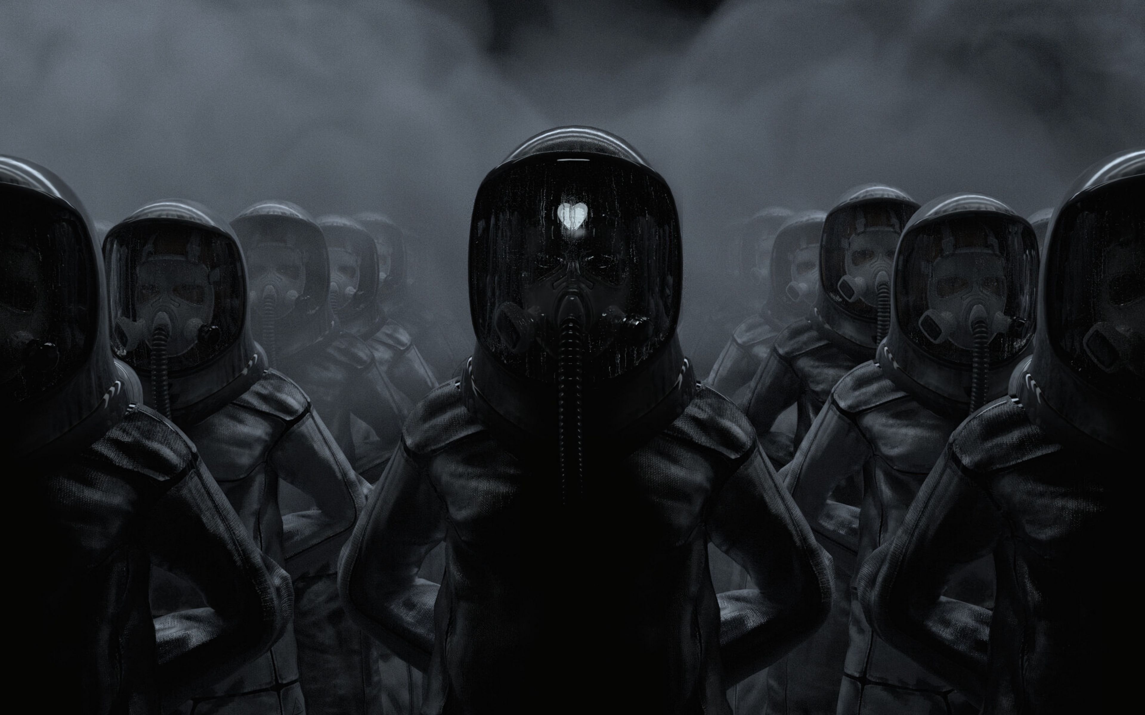 Download wallpaper 3840x2400 gas mask, mask, hood, cyborg, heart 4k ultra HD 16:10 HD background