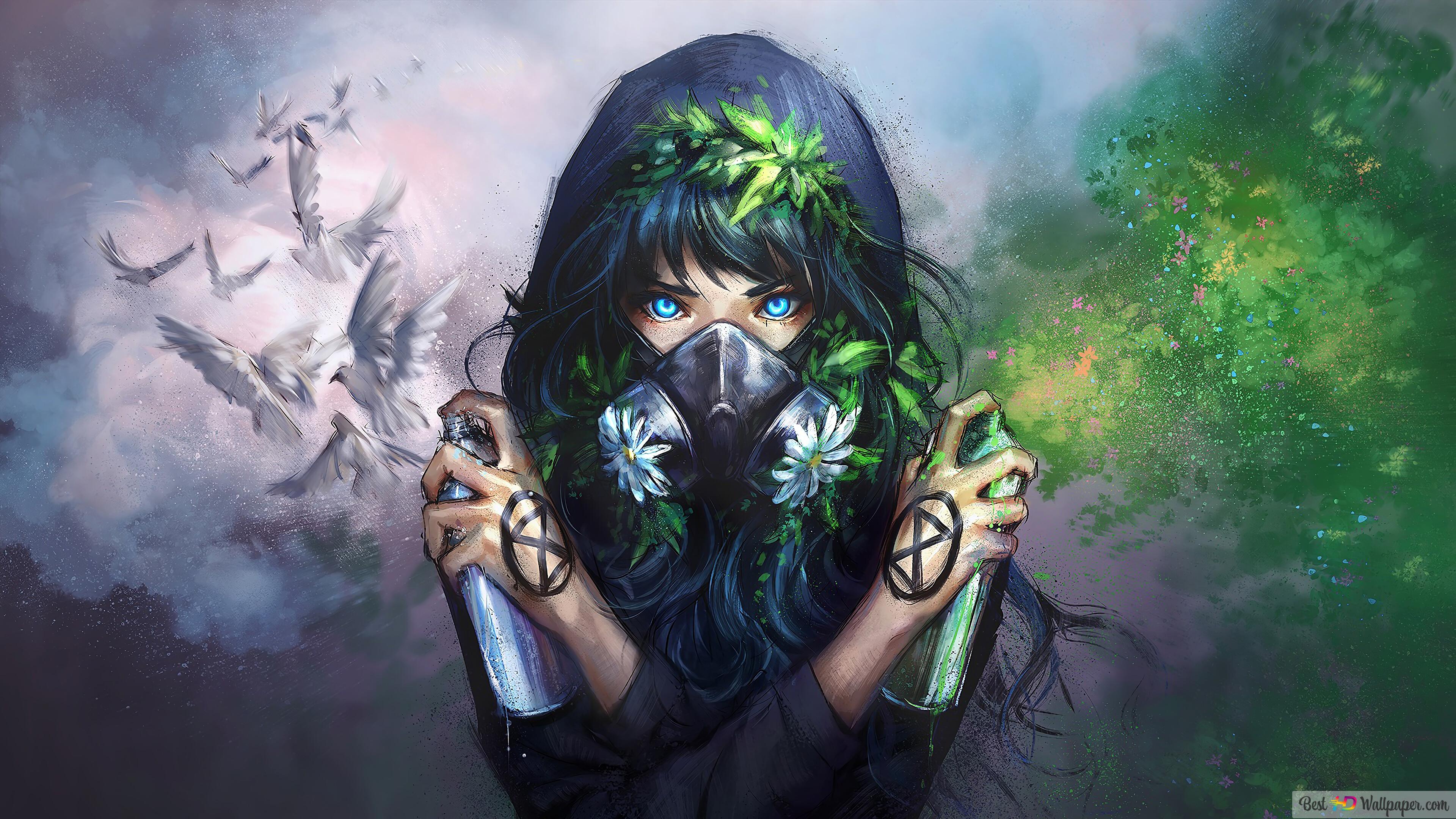 Anime Gas Mask Girl 4K wallpaper download