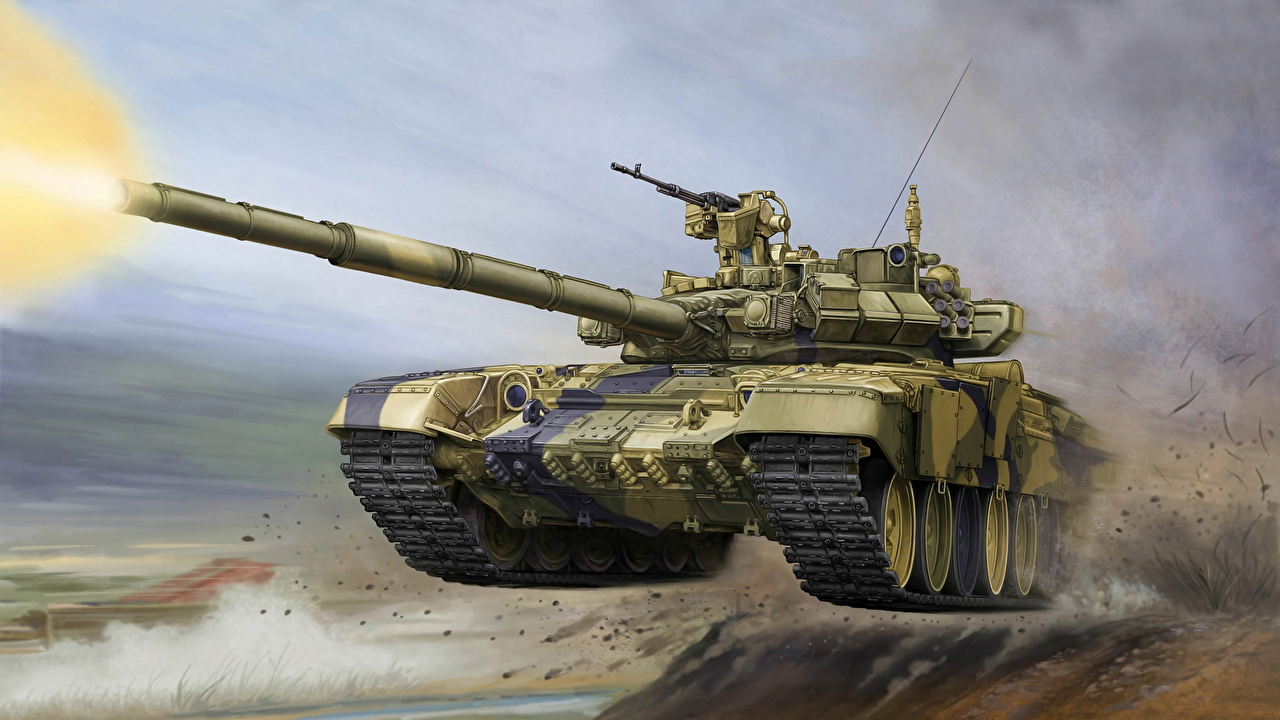 Picture Army Tanks T 90 Painting Art Firing