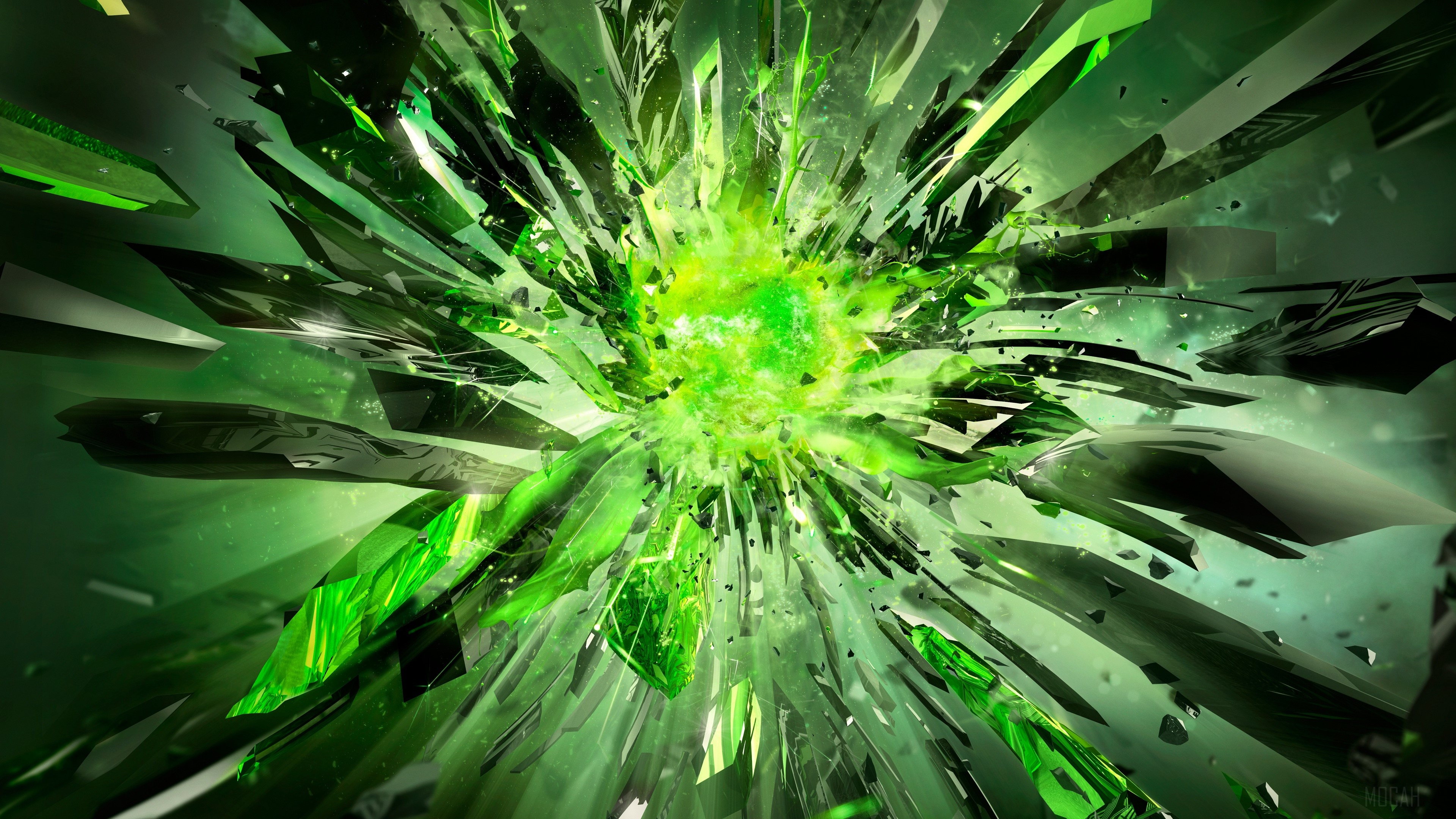 crystals, debris, explosion, light 4k Gallery HD Wallpaper
