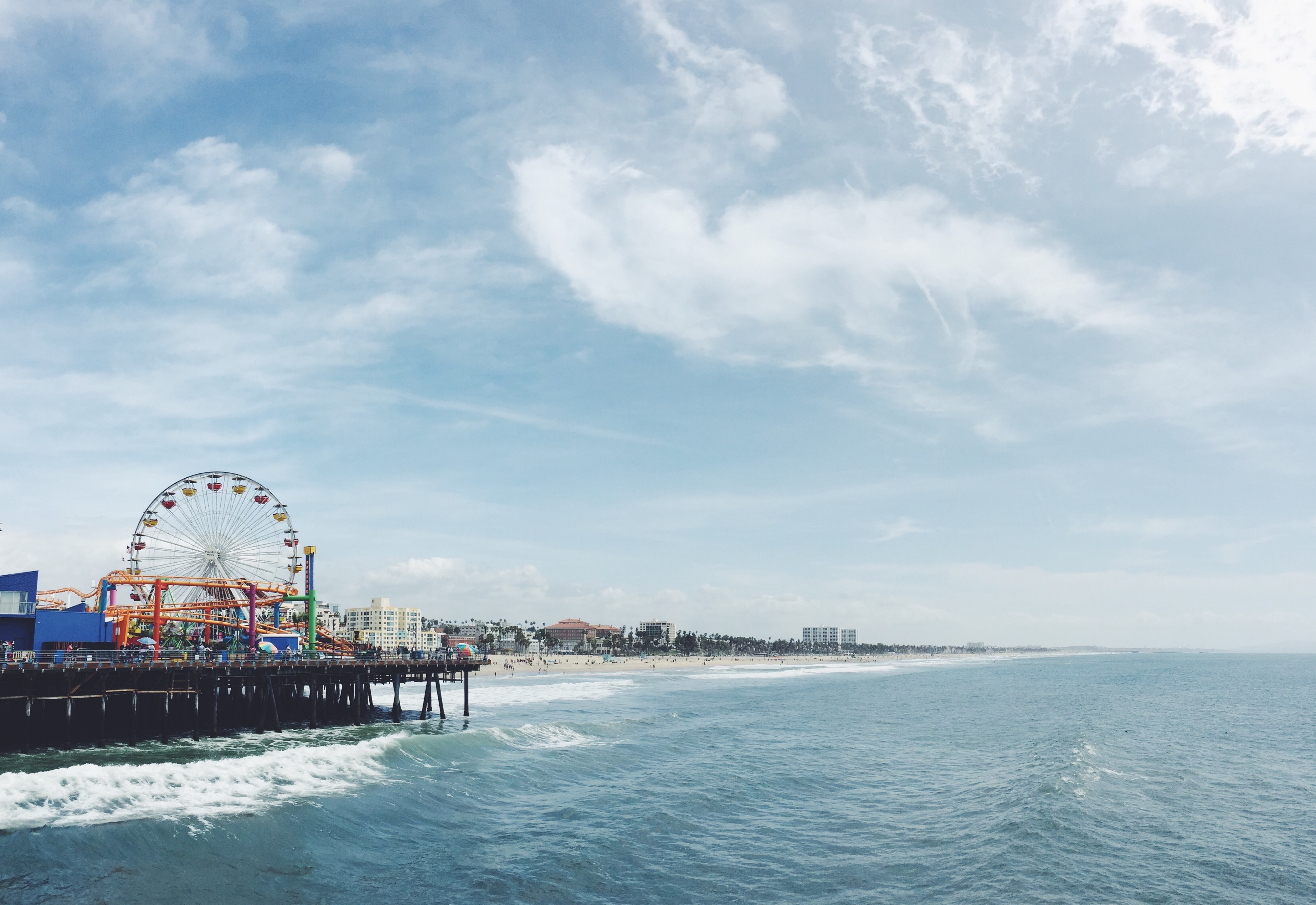 Wallpaper / a ferris wheel and other rides on the santa monica pier in california, santa monica pier 4k wallpaper free download
