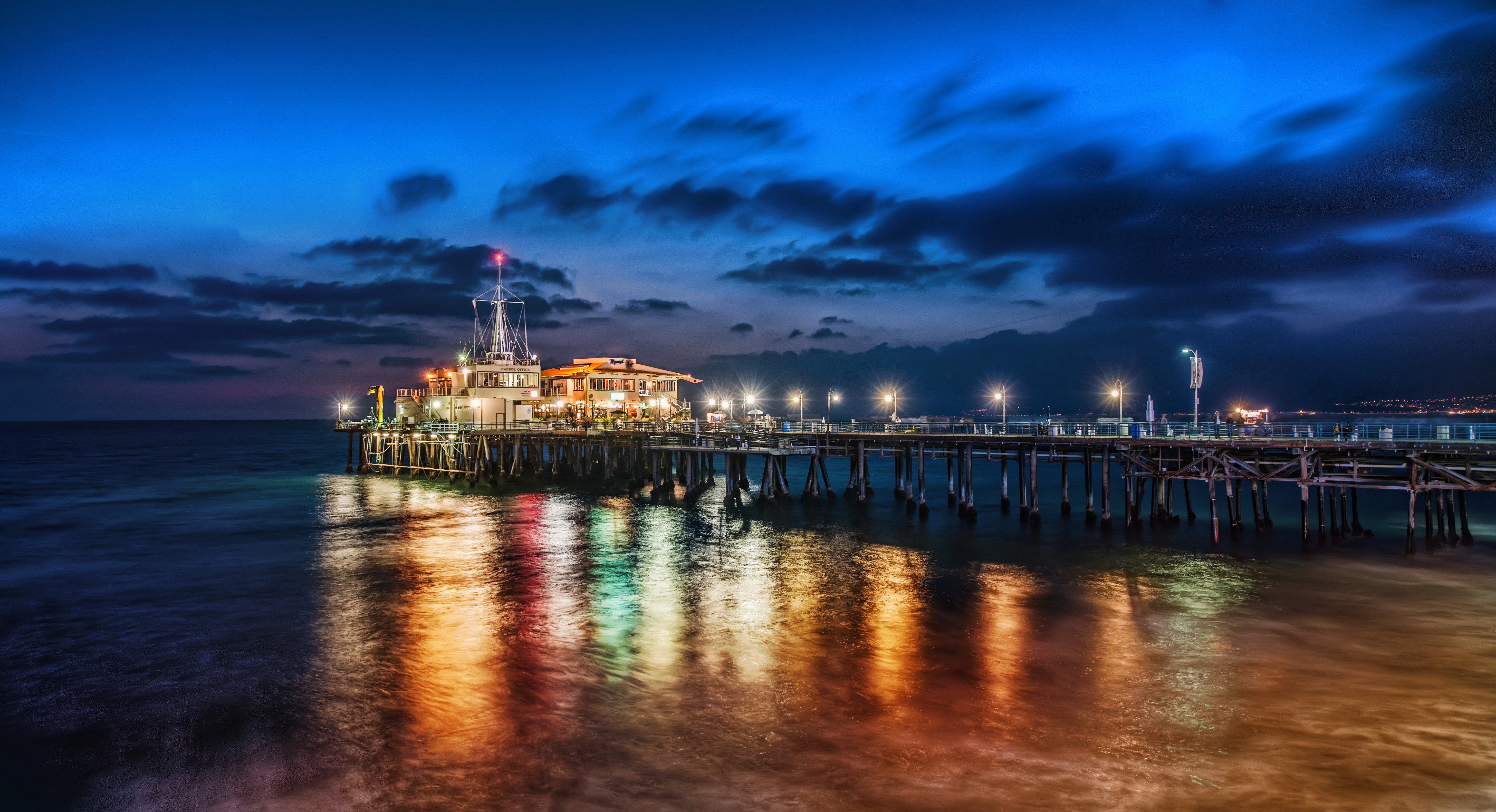4K, 5K, Santa Monica, Sea, USA, Coast, Sky, Night, Clouds, HDR Gallery HD Wallpaper