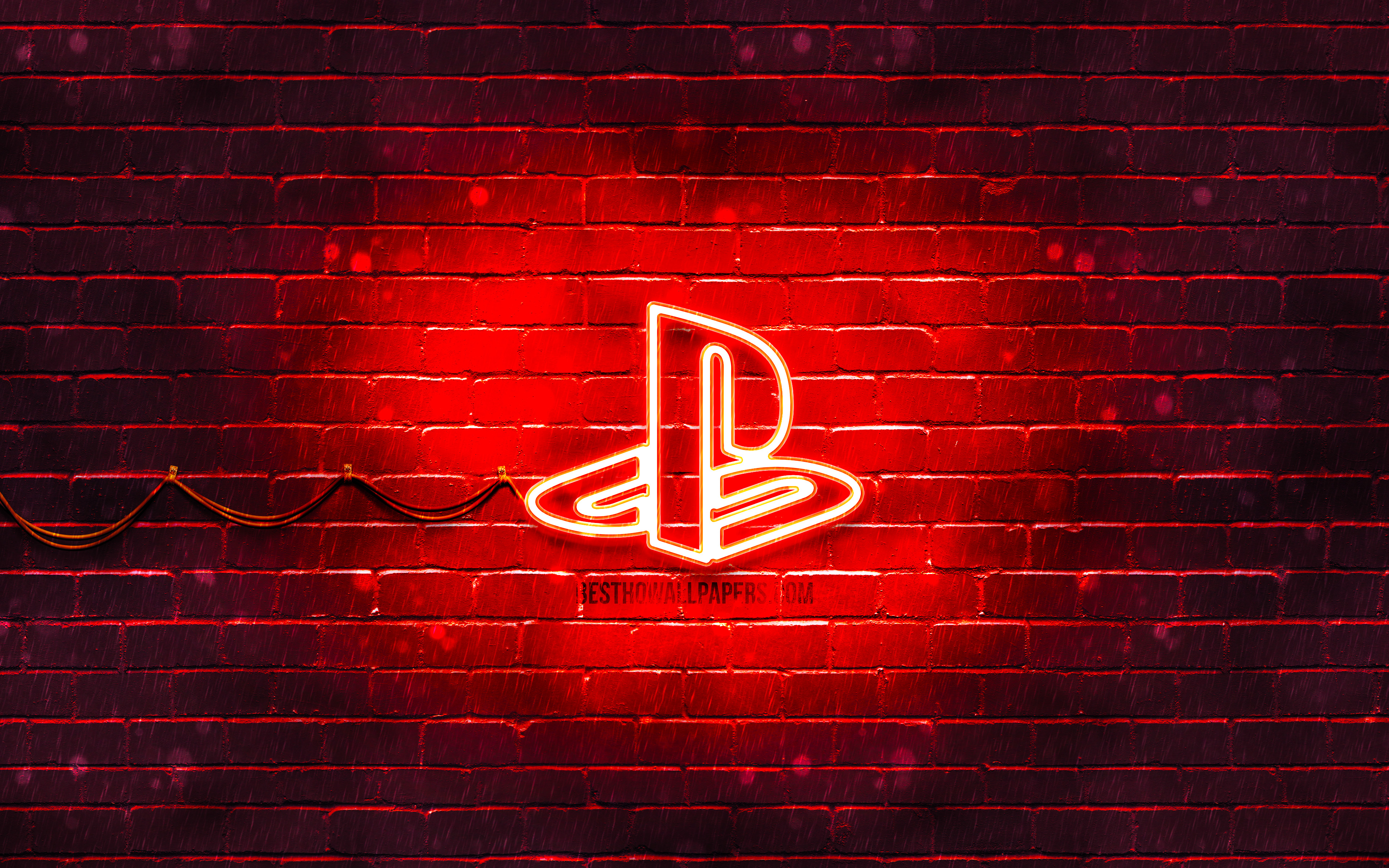 Download wallpaper PlayStation red logo, 4k, red brickwall, PlayStation logo, brands, PlayStation neon logo, PlayStation for desktop with resolution 3840x2400. High Quality HD picture wallpaper